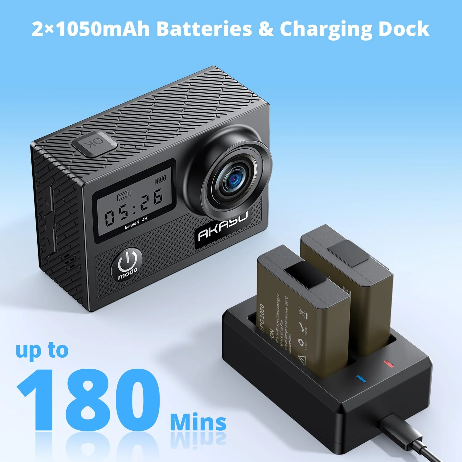 AKASO Brave 4 4K30fps 20MP WiFi Action Camera Ultra Hd with EIS 131ft Waterproof Camera Remote Control 5xZoom Underwater Camcorder with 2 Batteries and Helmet Accessories Kit - Image 6