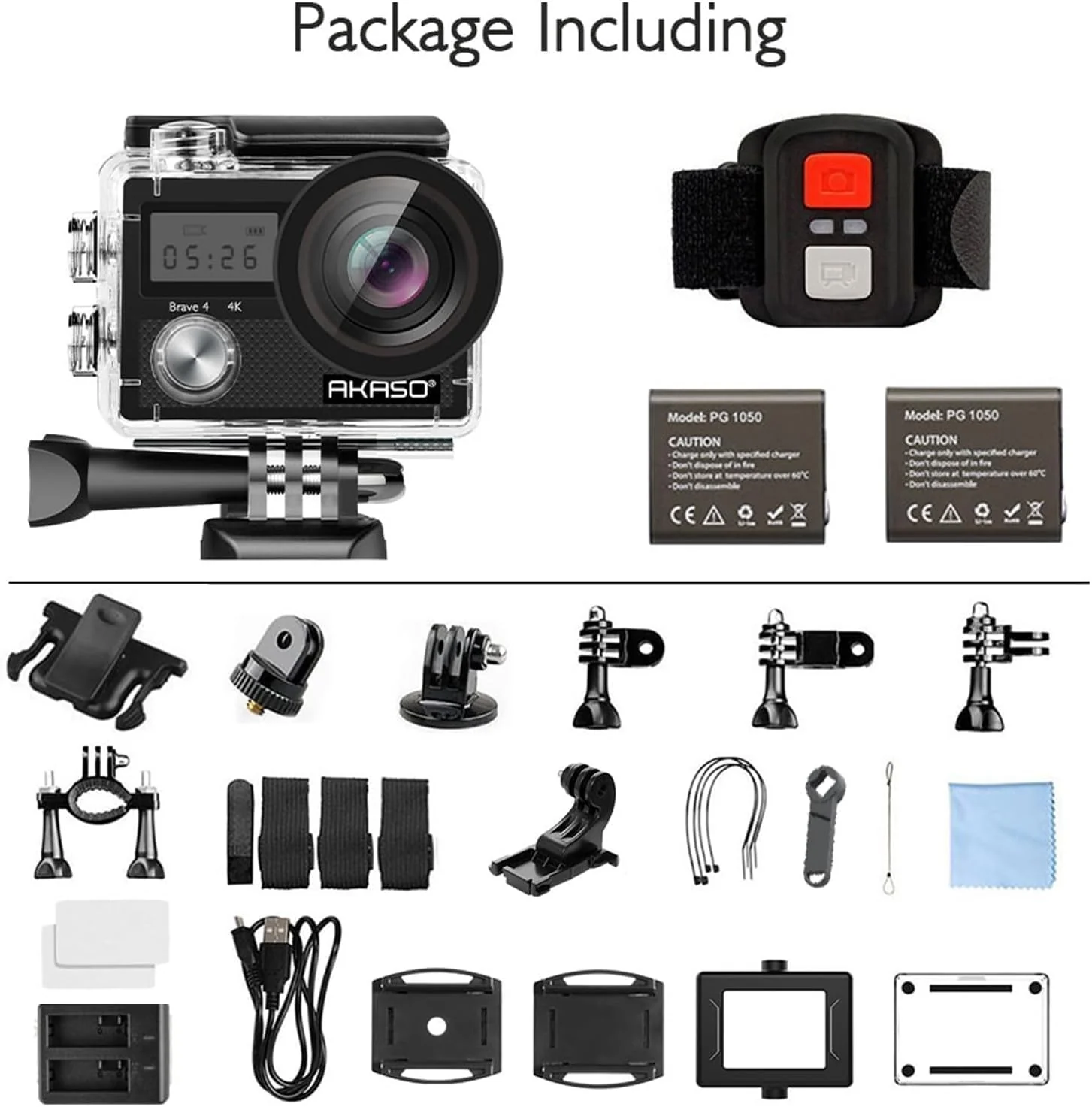AKASO Brave 4 4K30fps 20MP WiFi Action Camera Ultra Hd with EIS 131ft Waterproof Camera Remote Control 5xZoom Underwater Camcorder with 2 Batteries and Helmet Accessories Kit - Image 9