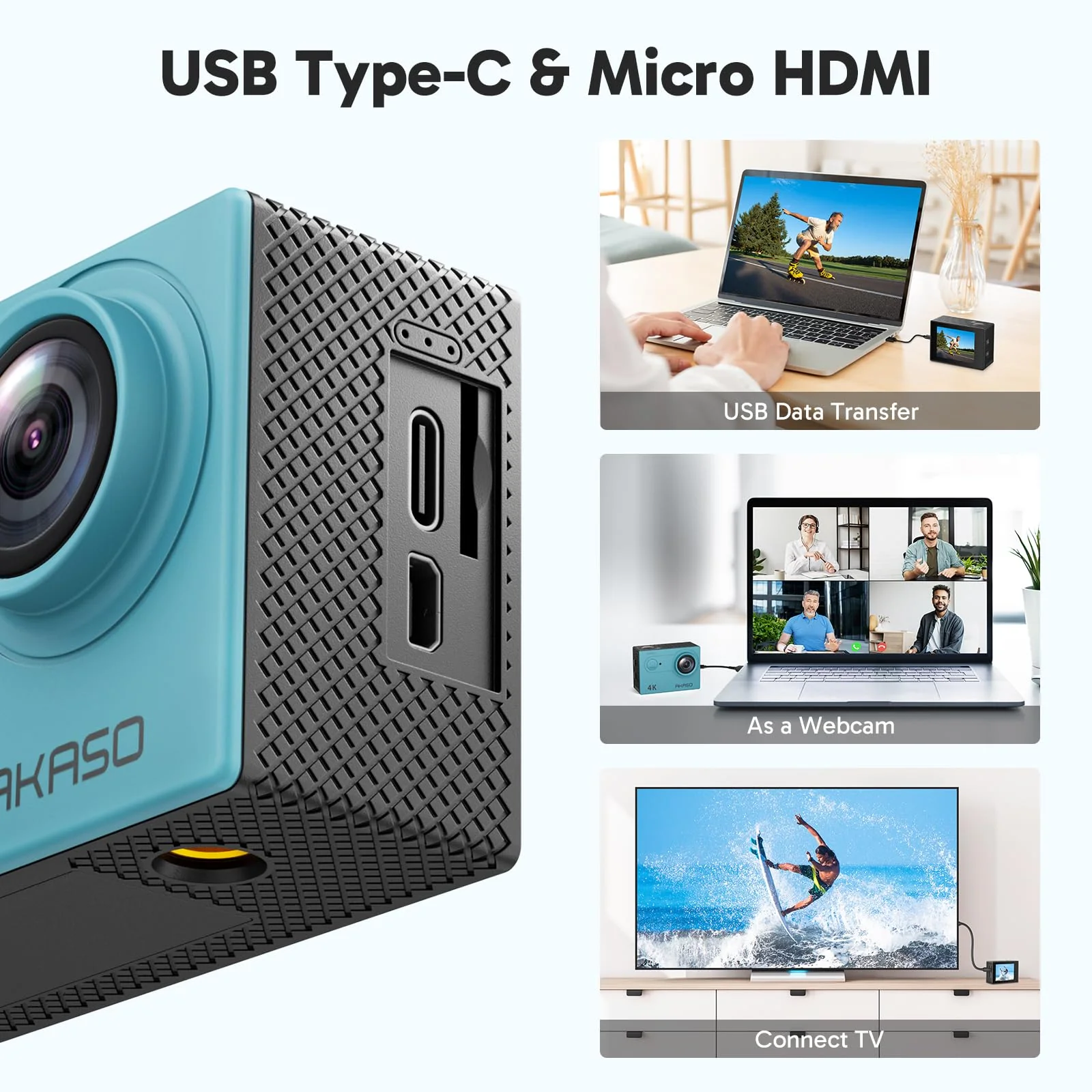 AKASO EK7000 4K30FPS 20MP WiFi Action Camera with EIS Ultra HD Underwater Camera 131FT Waterproof Camera Remote Control 4X Zoom Support External Microphone Blue - Image 8