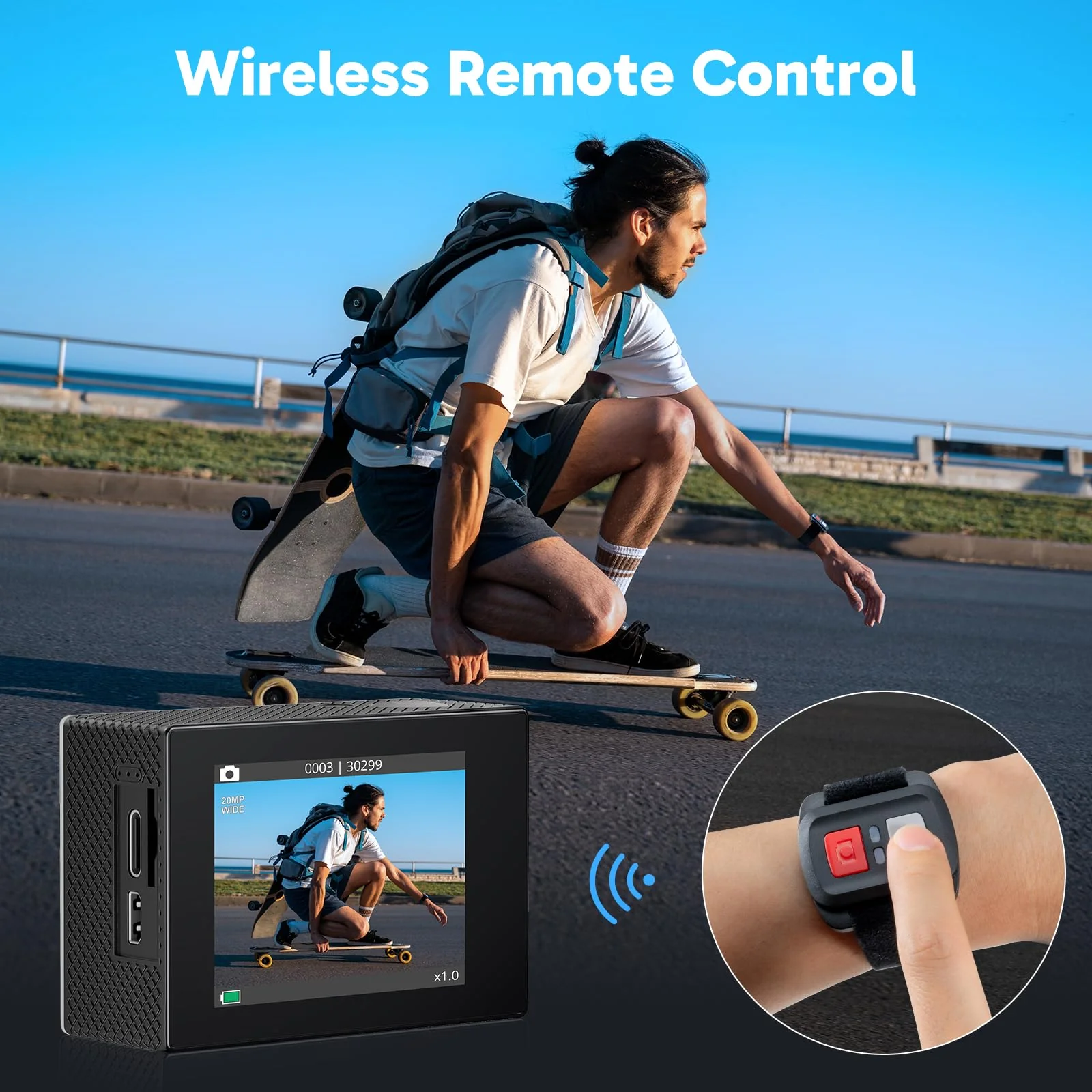 AKASO EK7000 4K30FPS 20MP WiFi Action Camera with EIS Ultra HD Underwater Camera 131FT Waterproof Camera Remote Control 4X Zoom Support External Microphone Silver Sage/Silver - Image 5