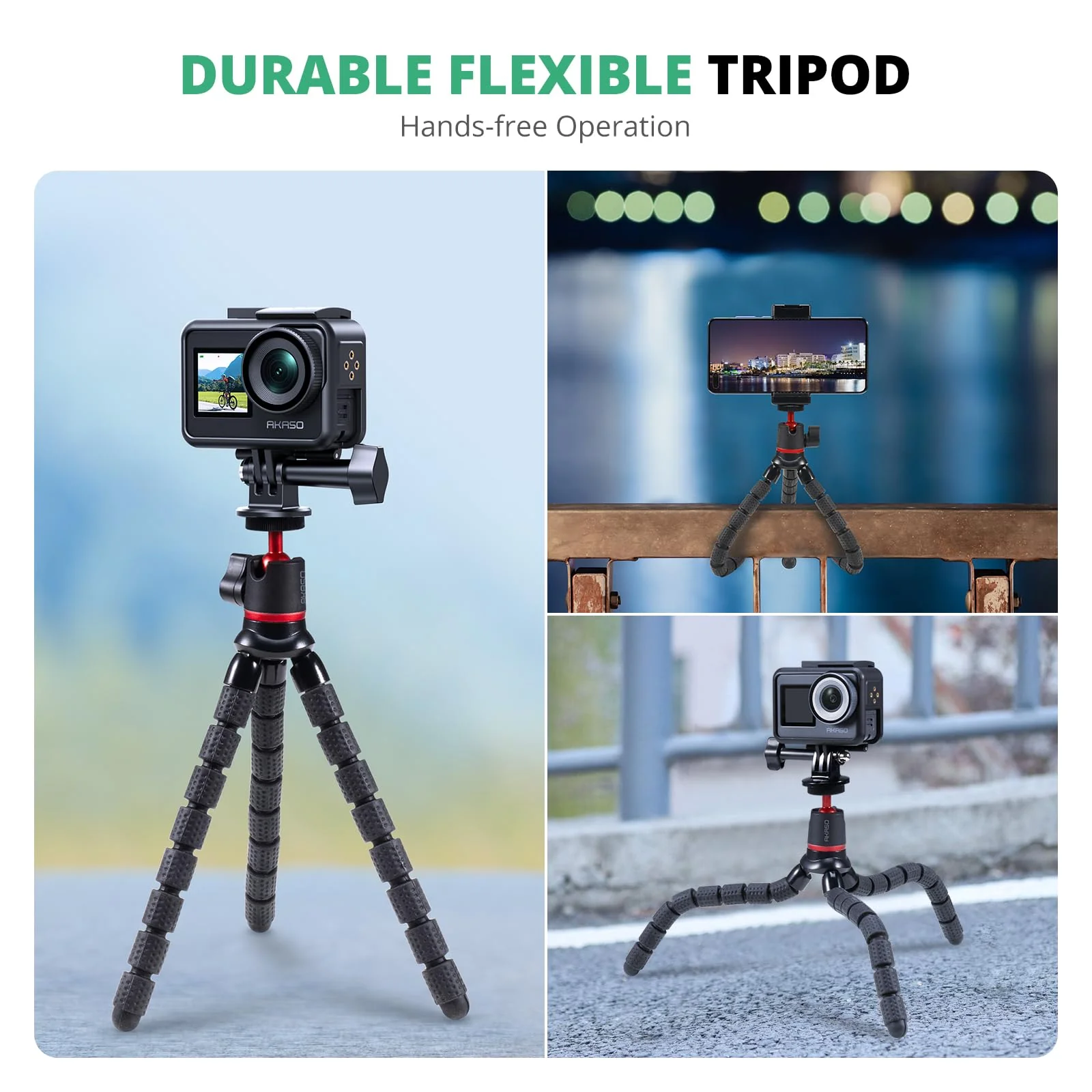 AKASO Mini Flexible Tripod Stand Travel Octopus Tripod with 1/4'' Screw for Magic Arm, Compatible with AKASO Action Camera EK7000/Brave 4/Brave 7 LE/Brave 7/GoPro Hero12/11/10/ 9/Max/DJI Osmo Action - Image 4