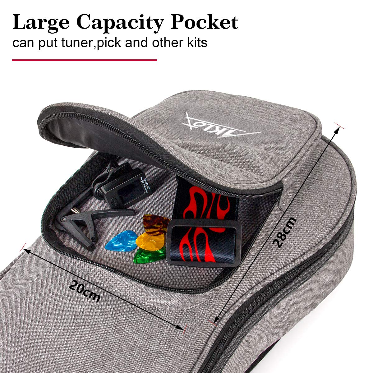 AKLOT 32 inch Gig Bag Carry Handle Case for 30" Baritone Ukulele 32" Bass Ukulele Guitalele 12MM Thick Padding with Humidifier 30"/32" Bag - Image 6