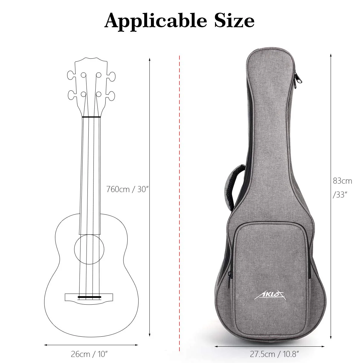 AKLOT 32 inch Gig Bag Carry Handle Case for 30" Baritone Ukulele 32" Bass Ukulele Guitalele 12MM Thick Padding with Humidifier 30"/32" Bag - Image 7
