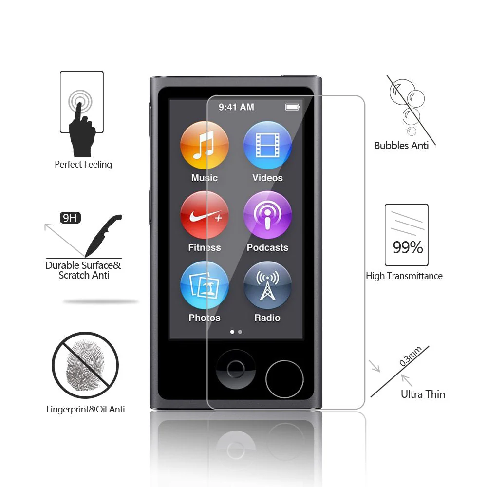 AKWOX (Pack of 2) Screen Protector for iPod Nano 7 8th 0.33mm High Definition Clear Tempered Glass Screen Protector Guard Film for iPod Nano 8th/7 Generation,Shockproof and Scratch-Resistant - Image 2