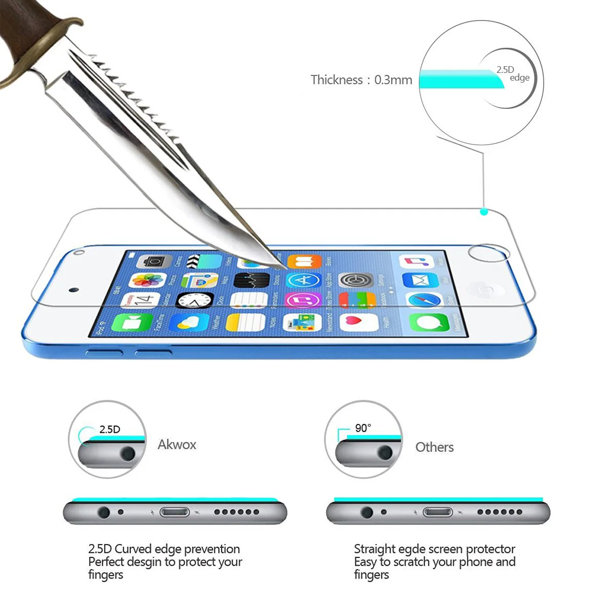 AKWOX (Pack of 2) [Tempered Glass] Screen Protector for iPod Touch 6G (6th Generation) / 5G (5th Generation), [0.33mm Ultra Thin 9H Hardness 2.5D Round Edge] with Lifetime Replacement Warranty - Image 4