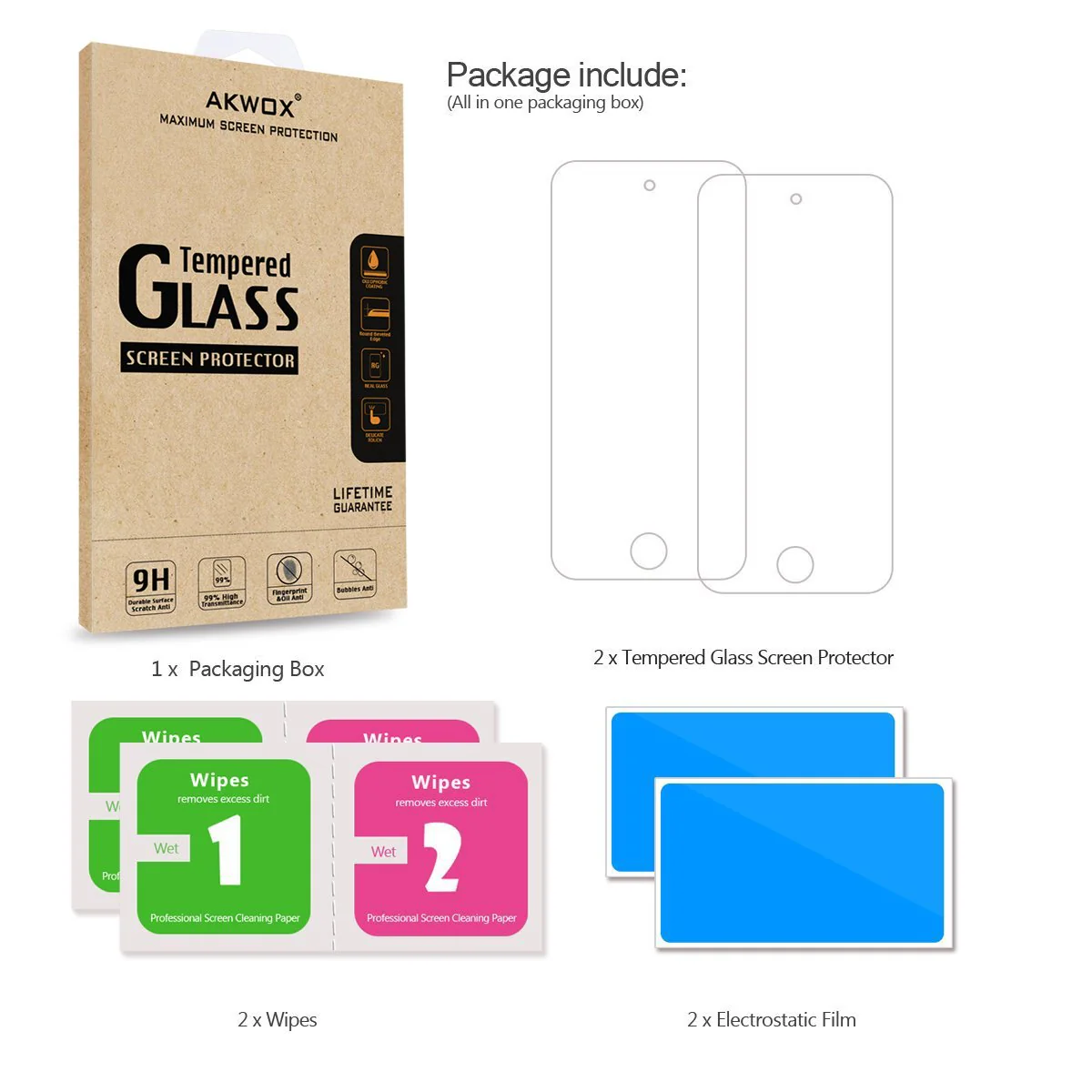 AKWOX (Pack of 2) [Tempered Glass] Screen Protector for iPod Touch 6G (6th Generation) / 5G (5th Generation), [0.33mm Ultra Thin 9H Hardness 2.5D Round Edge] with Lifetime Replacement Warranty - Image 6