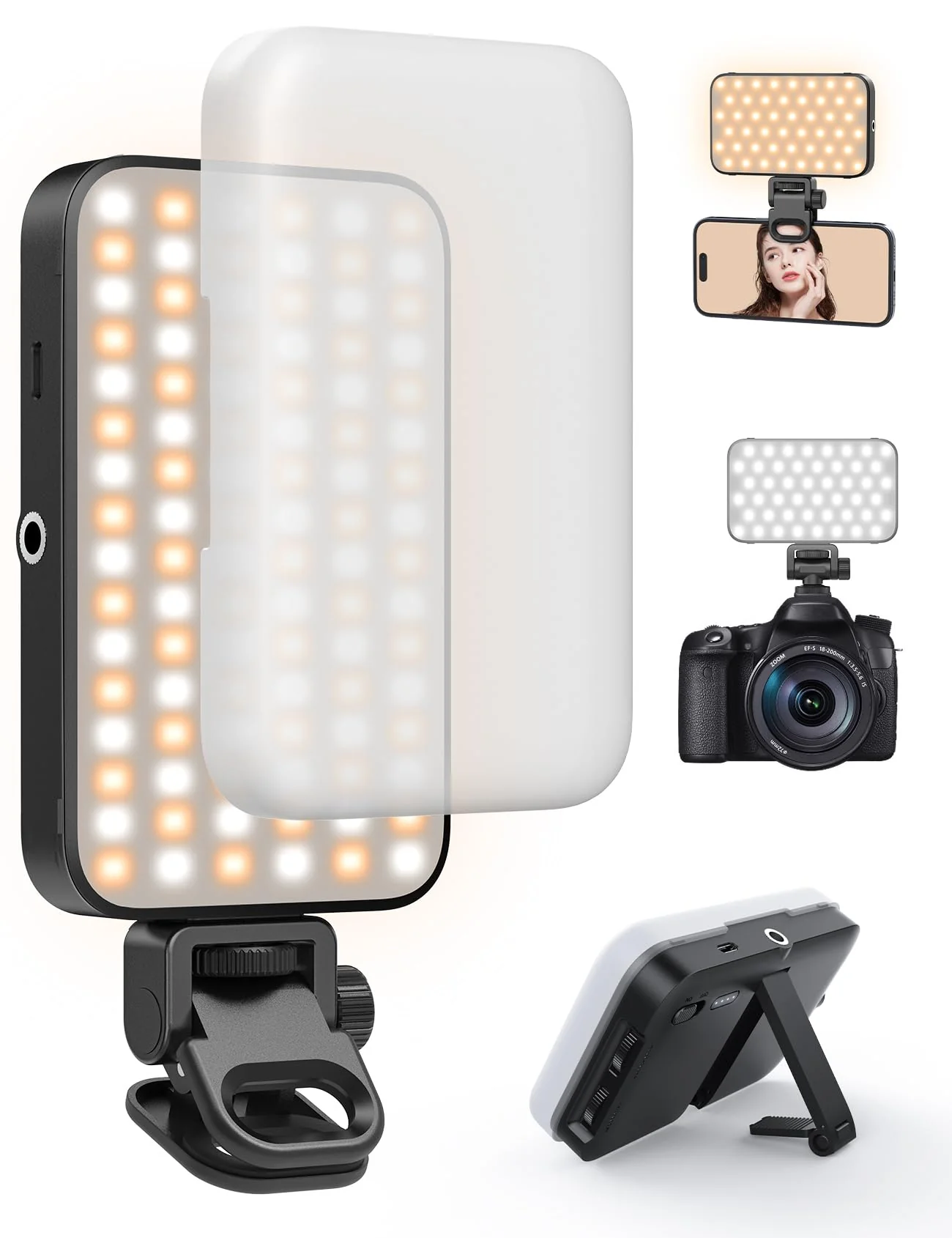 AL96 Phone Light, 96 LED Selfie Light with Soft Diffuser, Stepless Color Temperature and Brightness Adjustment Rechargeable Clip Light for Selfie, Video Conference, TikTok, Vlog