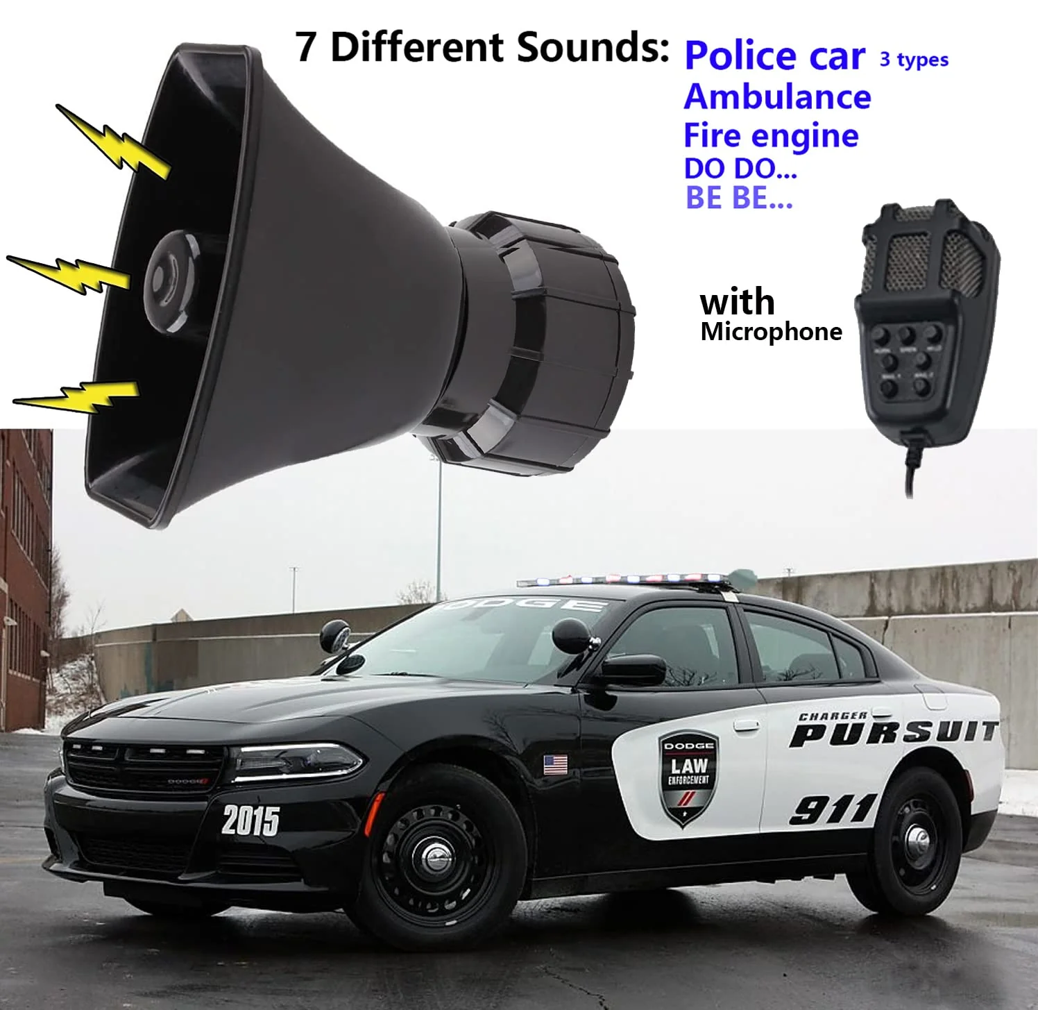 Alarm Horn Siren PA Speaker Mic System,BANHAO 100w 12v 7 Sound Loud Car Alarm Police Horn Police Car Siren Horn Speaker System Emergency Amplifier Alarm Kit Horn for 12V Truck Lorry Boat Car - Image 2