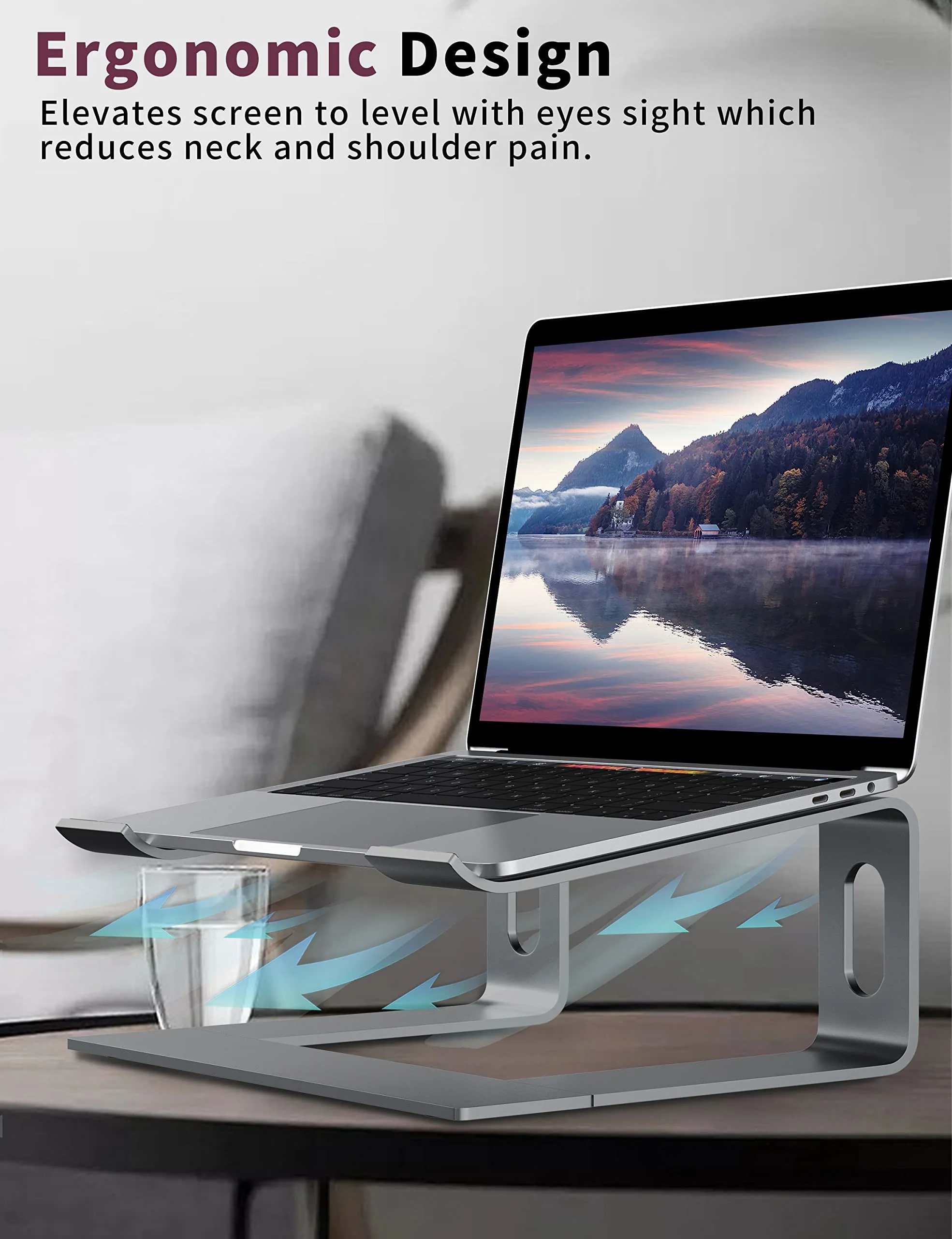 ALASHI Laptop Stand for Desk, Aluminum Computer Riser, Ergonomic Notebook Holder, Detachable Metal Laptops Elevator, PC Cooling Mount Support 10 to 15.6 Inches Notebook, Grey C-Grey - Image 5