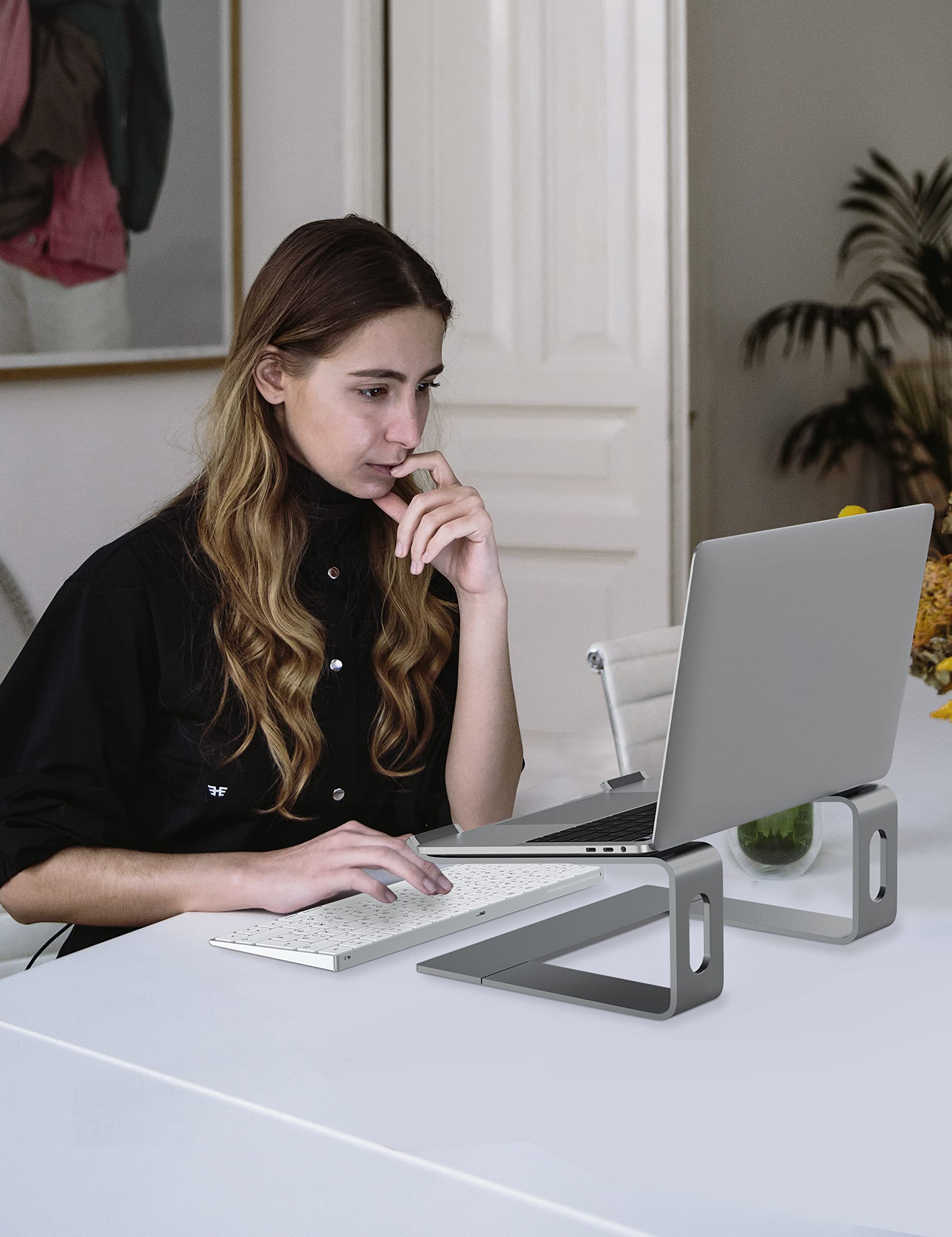 ALASHI Laptop Stand for Desk, Aluminum Computer Riser, Ergonomic Notebook Holder, Detachable Metal Laptops Elevator, PC Cooling Mount Support 10 to 15.6 Inches Notebook, Grey C-Grey - Image 6