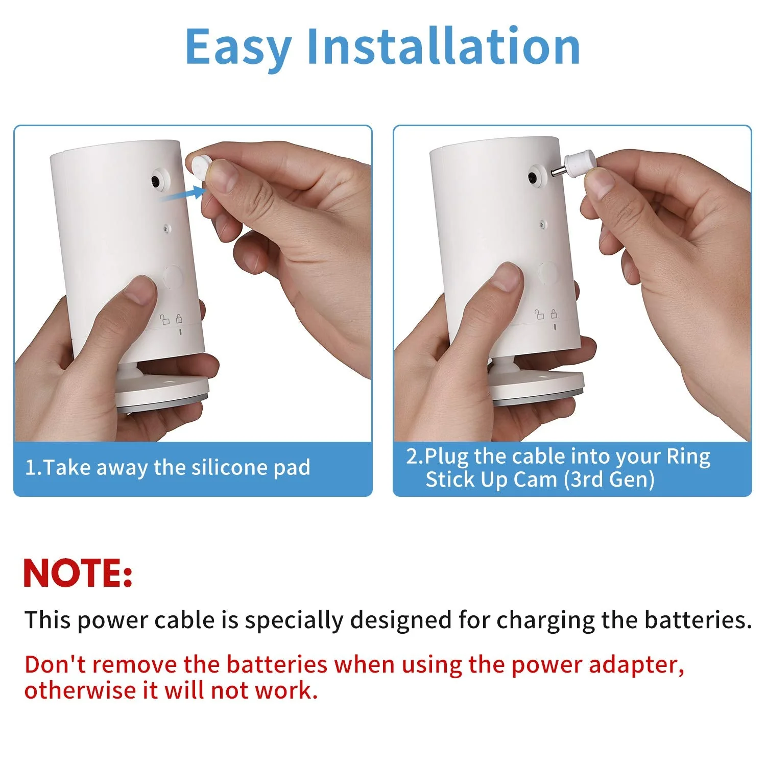 ALERTCAM Power Adapter for Ring Stick Up Cam Battery(3rd Gen), with 30ft/9m Weatherproof Outdoor Cable Continuously Charge Your Camera, No Need to Change The Batteries White - Image 5