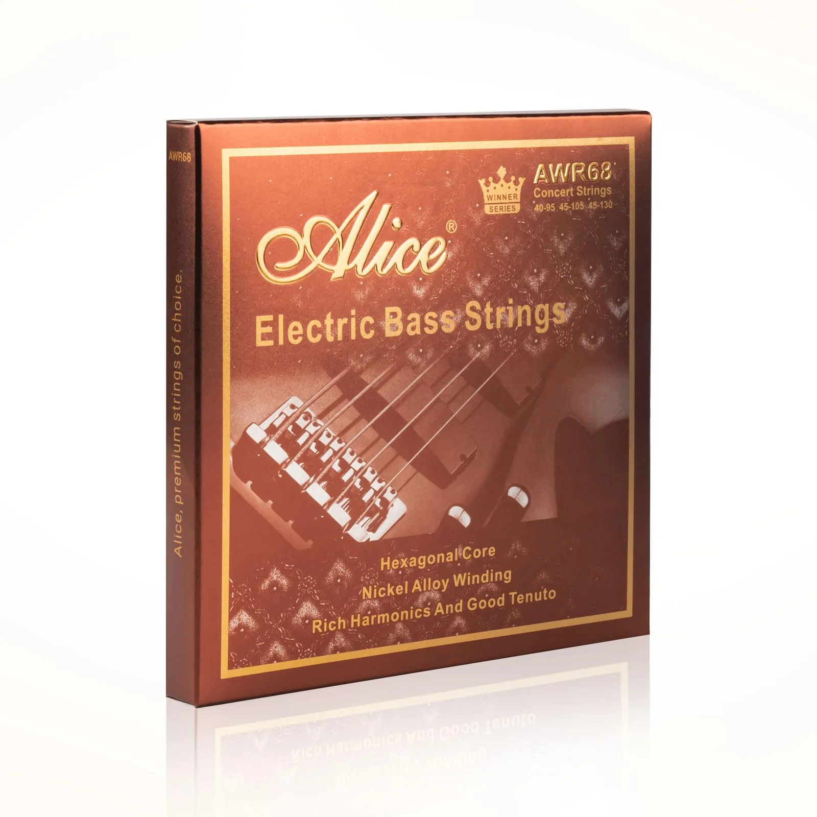 Alice Bass Guitar String 4 Strings Set, Hexagonal Core with Nickel Alloy Winding, 045-105 Medium Gauge, Saturated & Warm Sliver&Gold Ball End Professional 45-105(4 Strings)