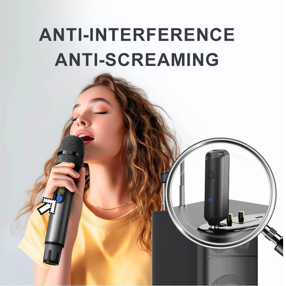 All Metal Shell UHF Wireless Microphone Professional, Handheld Cordless Dynamic Mic System with Rechargeable Receiver, Karaoke Microphone for DJ, Singing, Wedding, Party, Speech, PA - Image 2