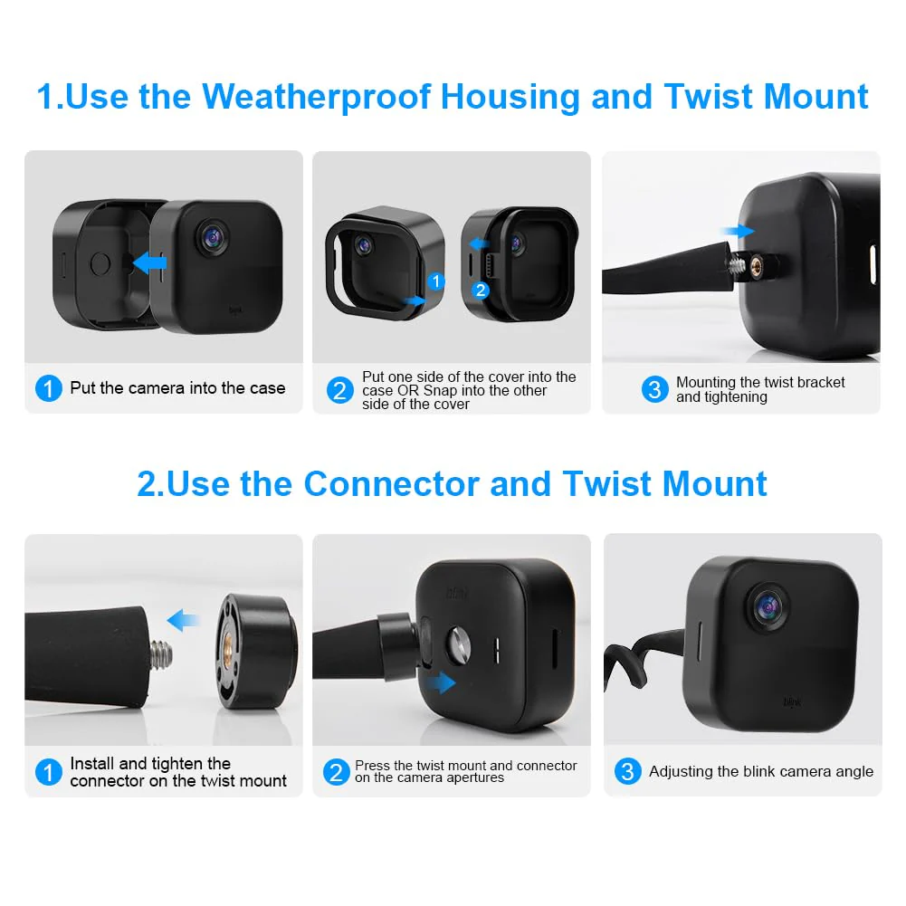 All-New Flexible Twist Mount Compatible with Blink Outdoor (4th &3rd Gen), Weather Proof Protective Housing for Blink Camera System (Black, 2Pack) 2 Pack Black - Image 6