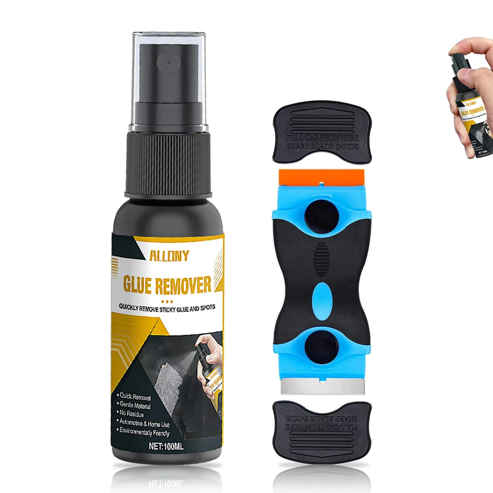 ALLONY 100 ml super glue remover, sticker remover, adhesive residue remover, window frame, adhesive residue remover for stickers and labels effectively removed from surfaces