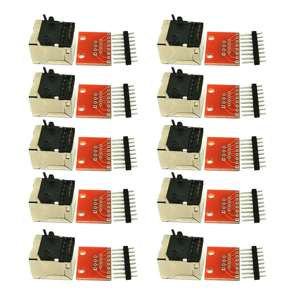 Almencla Pack of 10 8P8C Female Connectors and Connectors Plate Connector Breakout Board for Ethernet Sockets