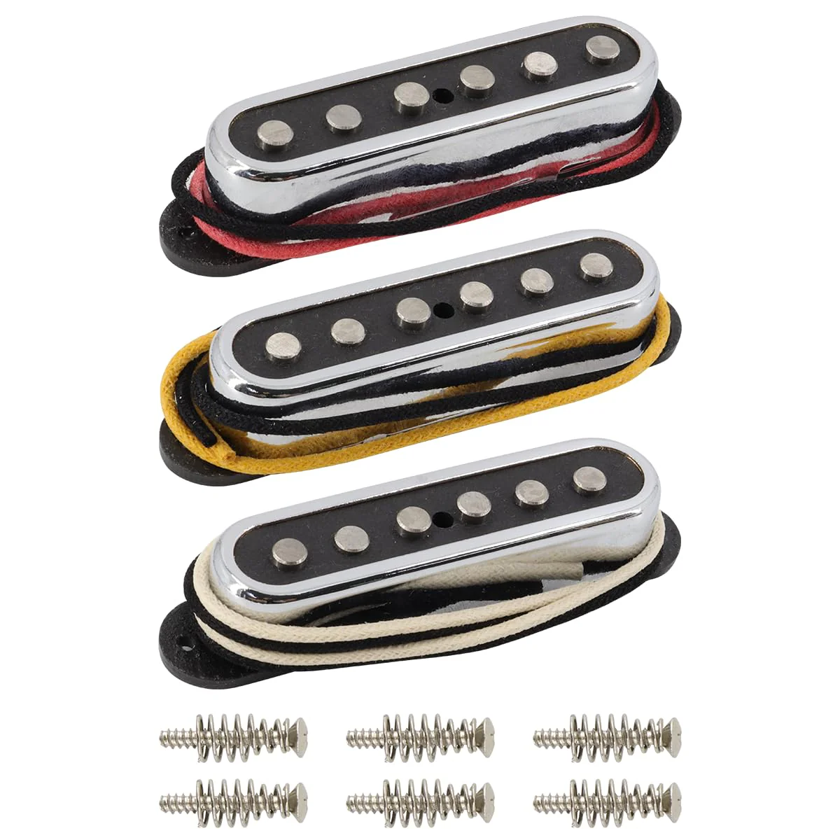 Alnico 5 Strat Pickup Single Coil Pickups Open Style Neck/Middle/Bridge Pickup Set for Stratocaster Electric Guitar Parts Replacement (Chrome Cover) Chrome Cover