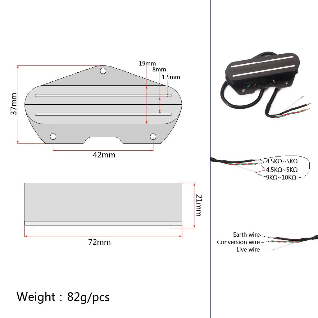 Alnicov Electric Guitar Pickup Dual Hot Rail Humbucker Pickup Single Coil Guitar Pickup Fit for TL Strat Squier Tele Electric Guitar,Black - Image 3