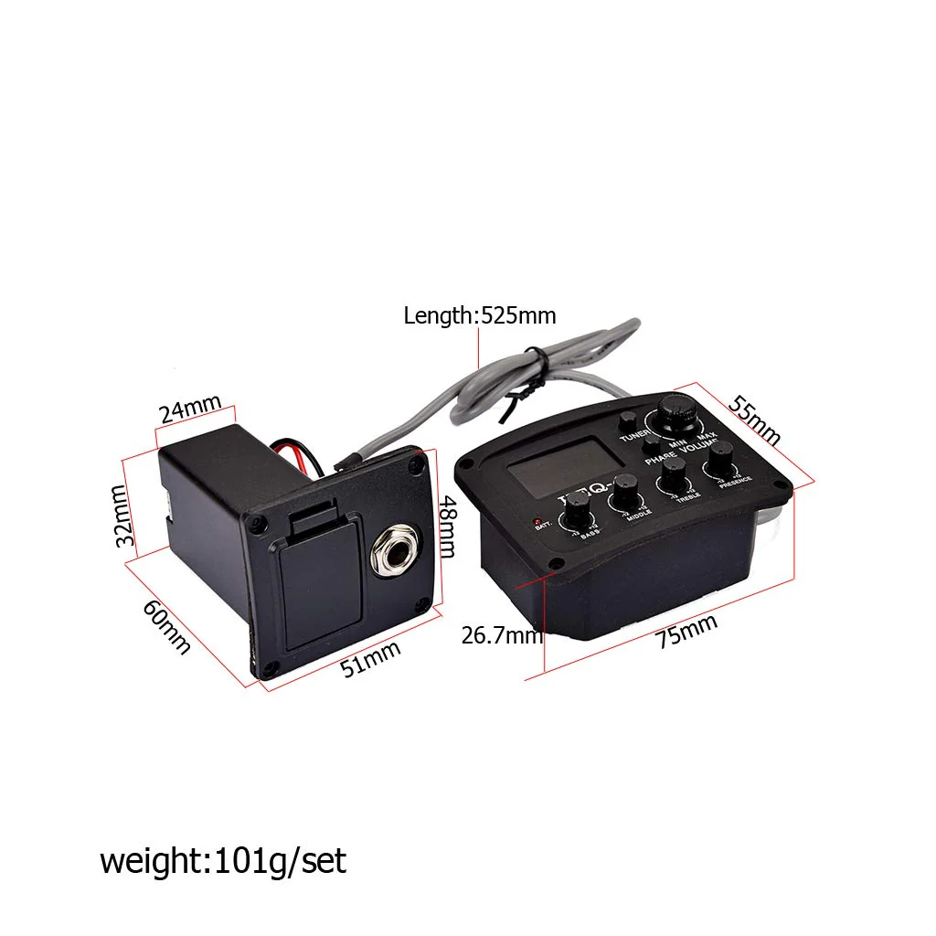 Alnicov Guitar 4-Band EQ Equalizer,HEQ-4 Preamp Amplifier Chromatic Tuner Piezo Pickup Black - Image 7