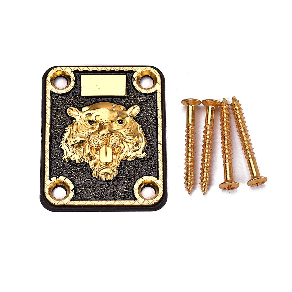 Alnicov Guitar Neck Plate, Guitar Neck Plate Engraved Animal Head Pattern for Electric Guitar