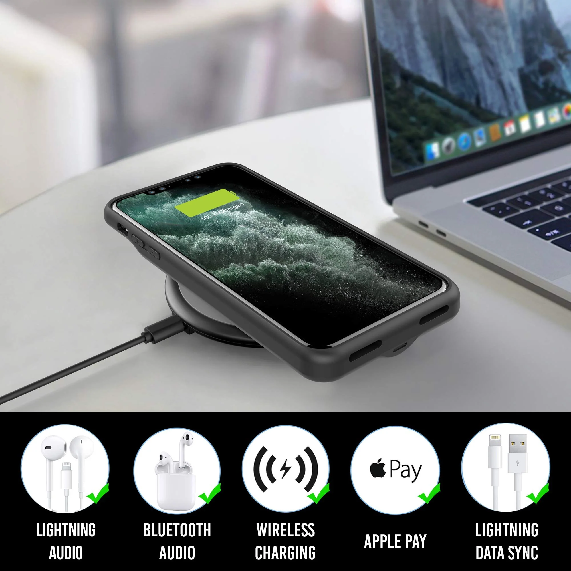 Alpatronix Battery Case for Apple iPhone SE 3rd Gen 2022/SE 2nd Gen (2020), iPhone 8, iPhone 7, iPhone 6S & iPhone 6, Slim Protective Charging Case, Wireless Charging & Lightning Input (4.7-inch) Black - Image 2