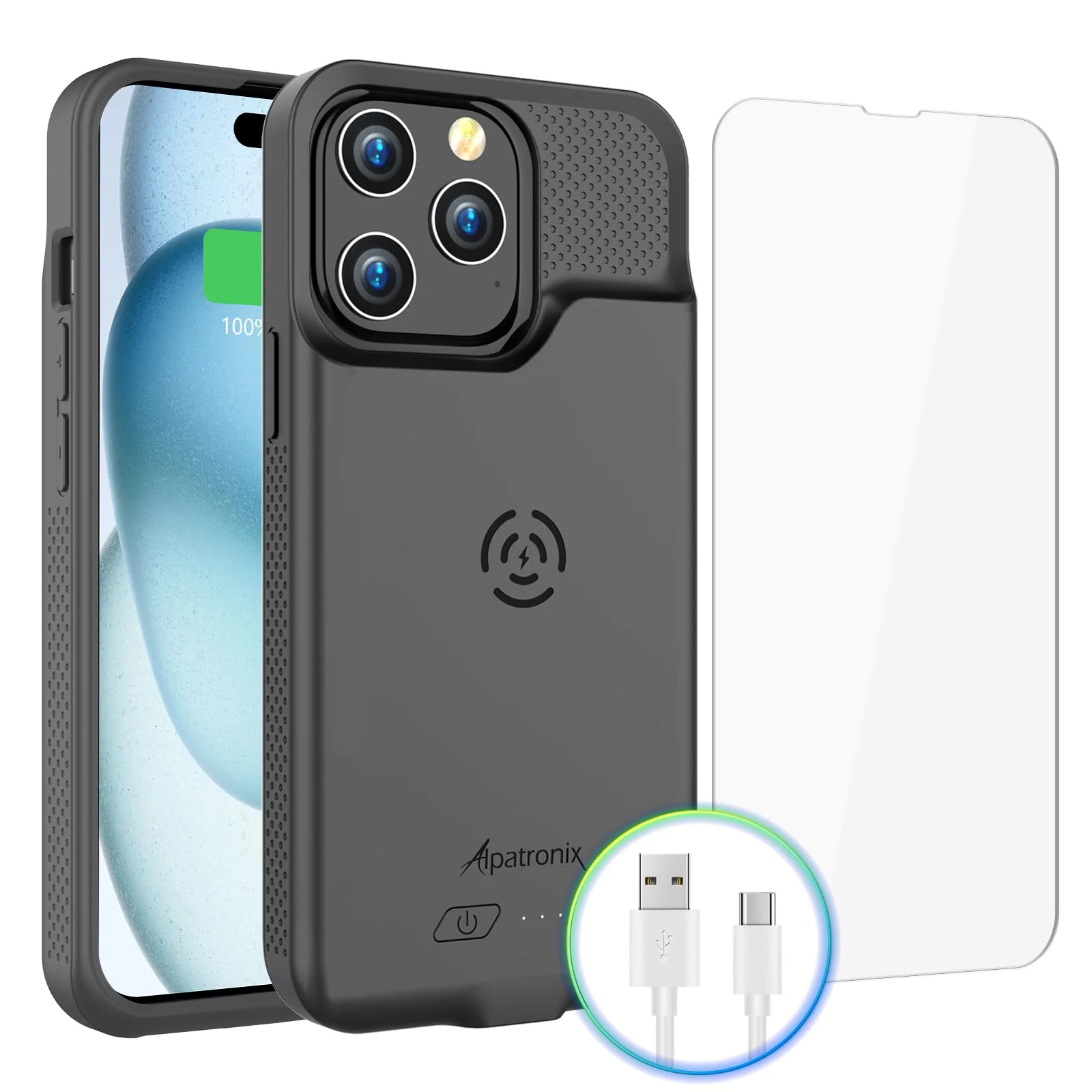 Alpatronix Battery Case for iPhone 15 Pro & 15, Portable Strong Slim Protective Extended Charger Cover, 15W Fast Charging, 7000mAh Wireless Charging Case, Apple Pay, CarPlay (BX15) –Black iPhone 15 / iPhone 15 Pro