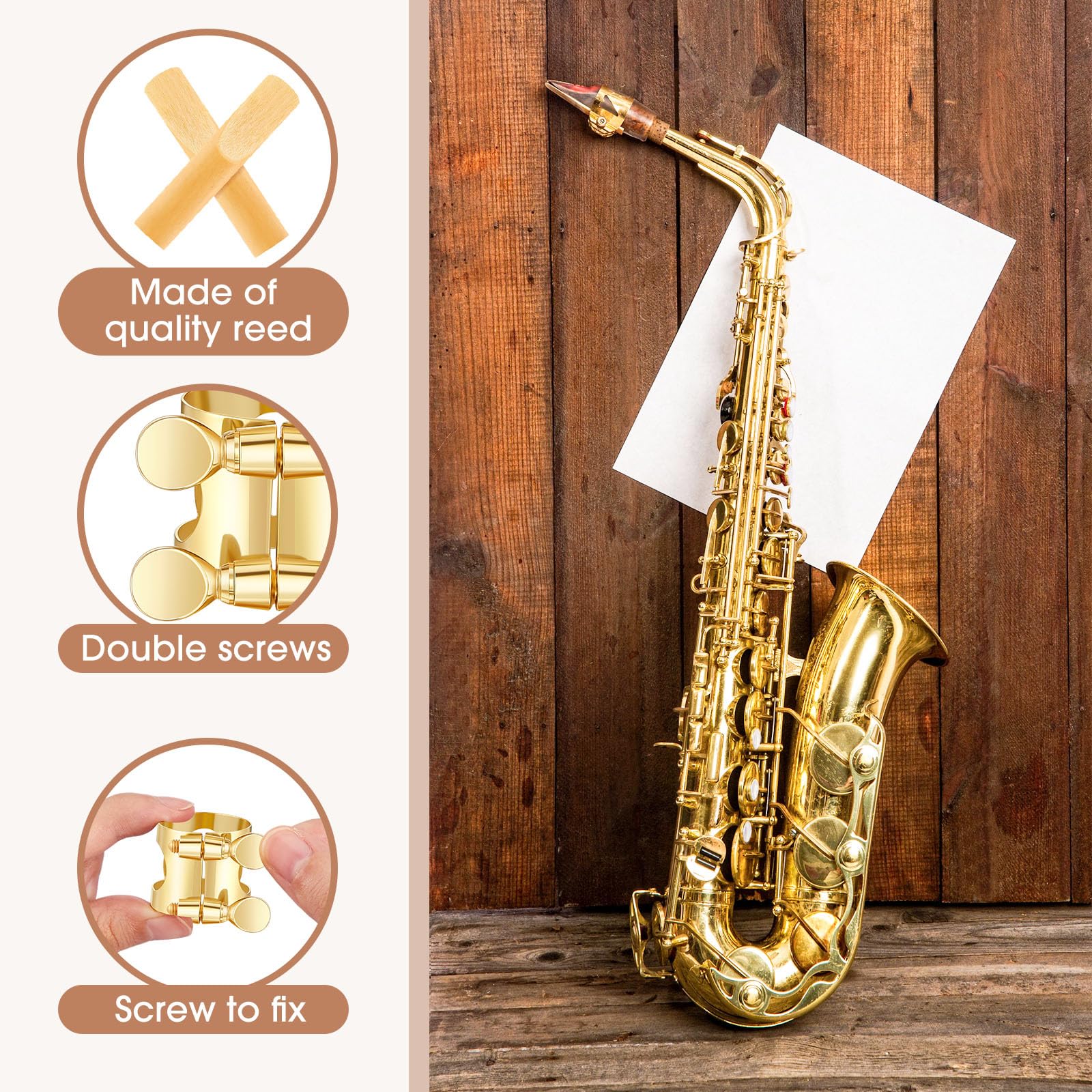 Alto Sax Ligature with 20 Pcs Alto Saxophone Reeds 2.5 Gold Alto Saxophone Mouthpiece with Adjustable Screws Alto Saxophone Ligature Fastener Strength 2.5 Reeds for Sax Use Replacement Supply - Image 3