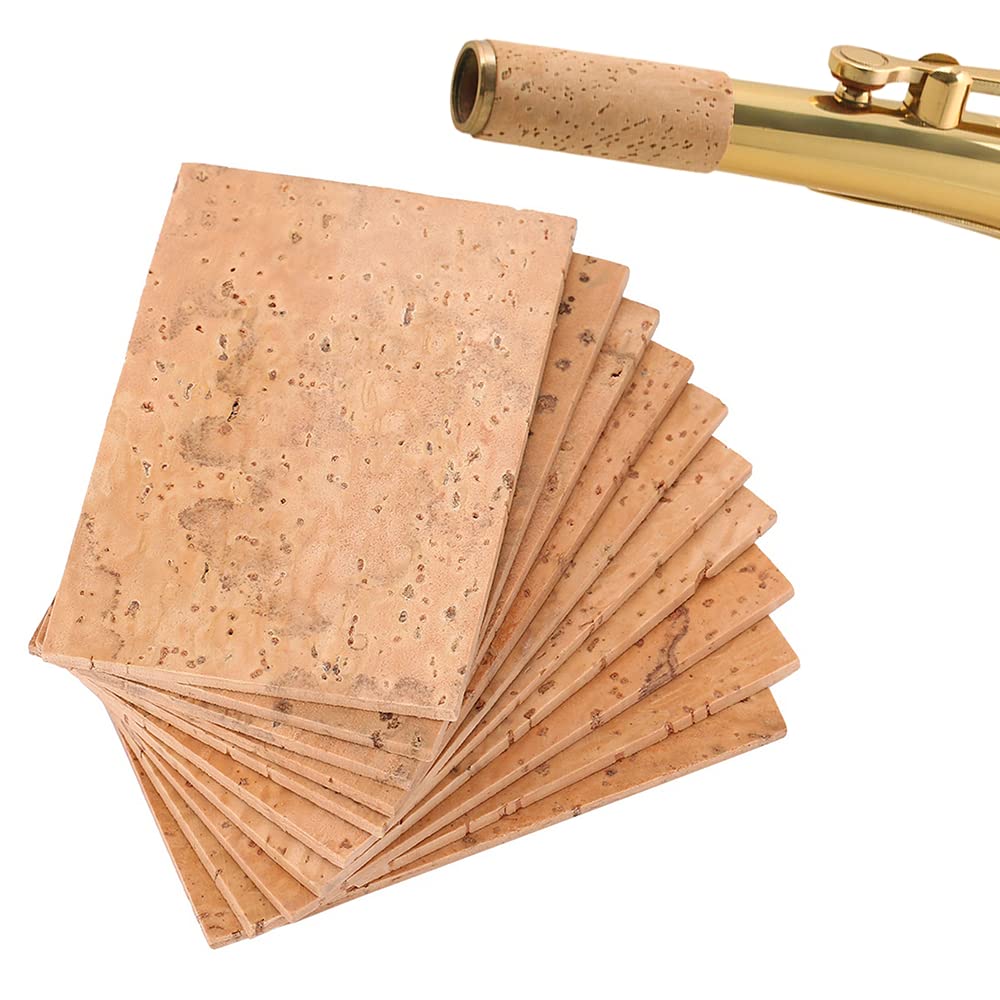 Alto Sax Neck Cork, 10pcs Saxophone Neck Cork, Universal Sax Joint Cork Sheet, Saxophone Cork Replacement Kit for Alto/Soprano/Tenor Saxophone