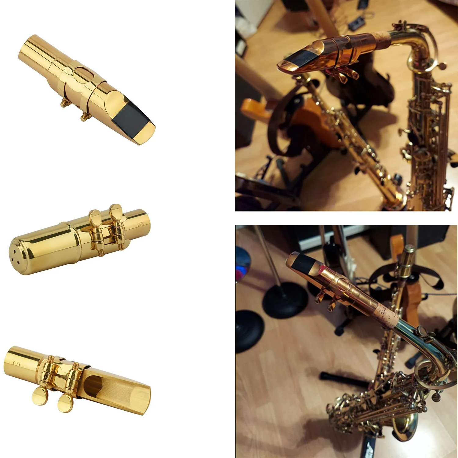 Alto Sax Saxophone Mouthpiece w/Cap & Ligatures, Brass Metal Eb Alto Sax Mouthpieces 5C for Saxophone Professionals and Beginners (Gold - 5C) - Image 4