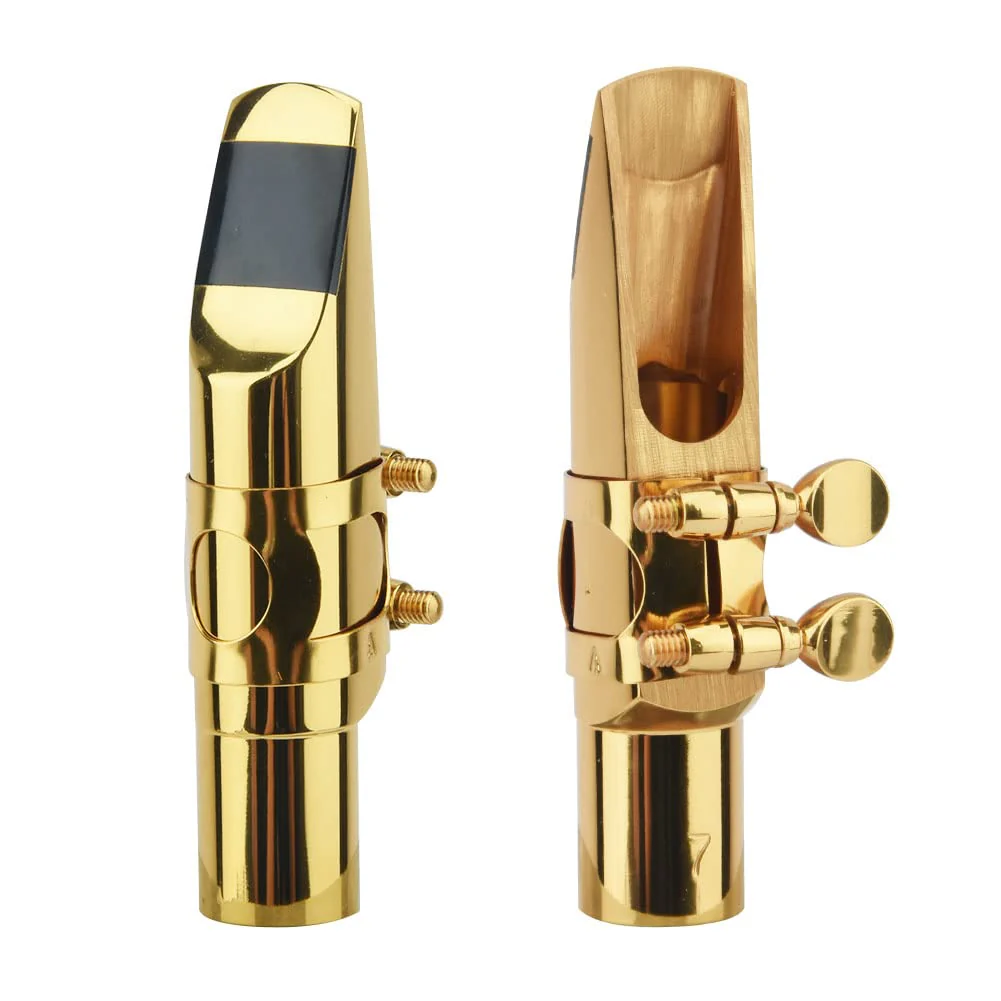Alto Sax Saxophone Mouthpiece w/Cap & Ligatures, Brass Metal Eb Alto Sax Mouthpieces 7C for Saxophone Professionals and Beginners (Gold - 7C)