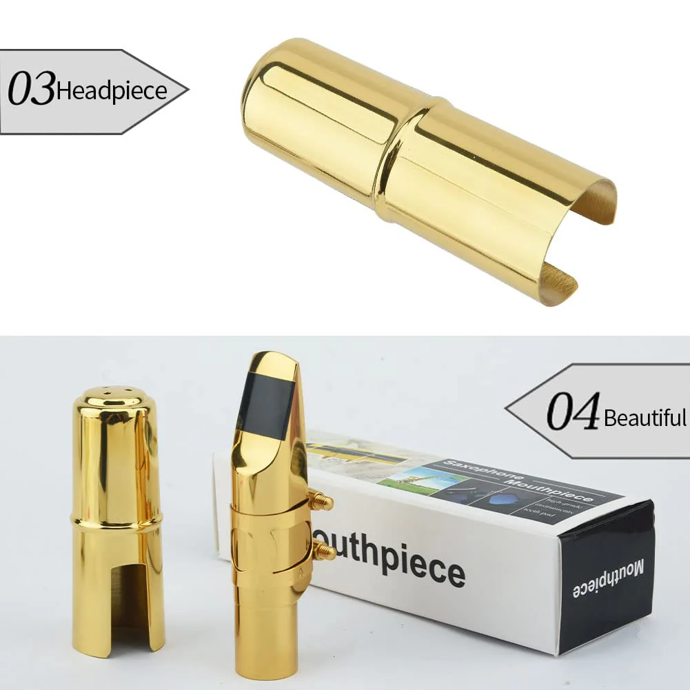 Alto Sax Saxophone Mouthpiece w/Cap & Ligatures, Brass Metal Eb Alto Sax Mouthpieces 7C for Saxophone Professionals and Beginners (Gold - 7C) - Image 7