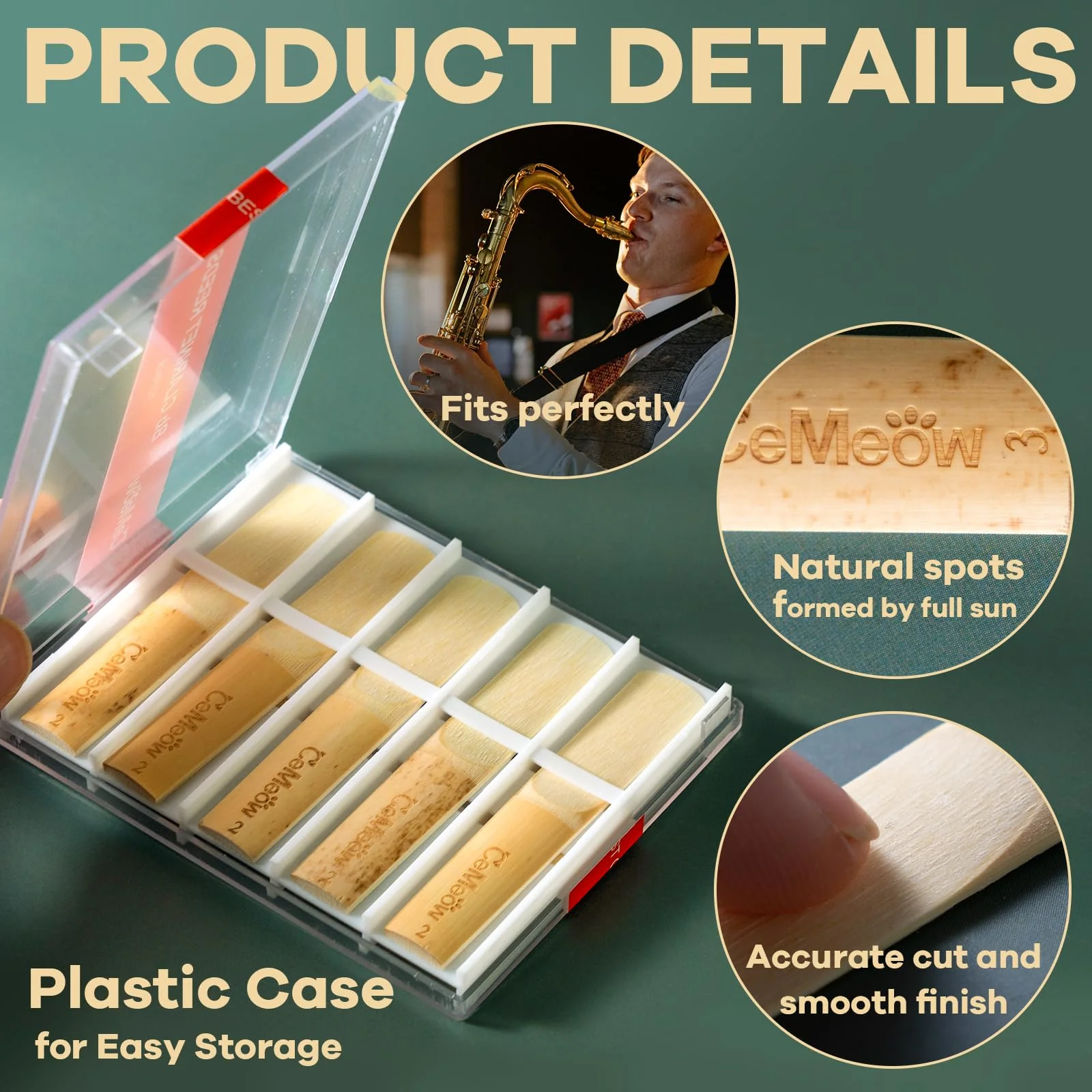 Alto Saxophone Reeds 2.5, Professional Alto Sax Reeds 10Pack with Plastic Box, Thinner Reed Tip Advanced Cutting Technology for Saxophone Beginner and Player Strength 2.5 - Image 4