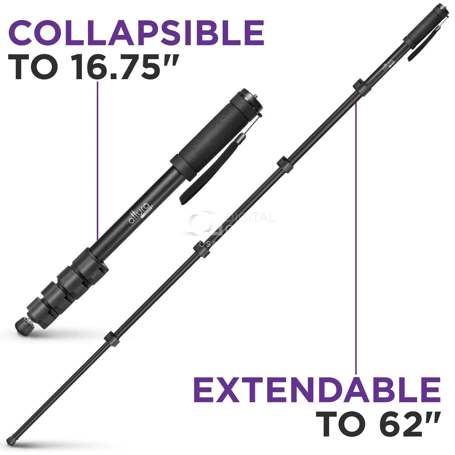 Altura Photo 62-Inch Camera Monopod - Heavy Duty Monopod for Cameras Canon, Nikon & Sony Mirrorless & DSLR, Steady Photography Monopod, Easy to Carry & Portable Monopod Lightweight w/Pouch - Image 6