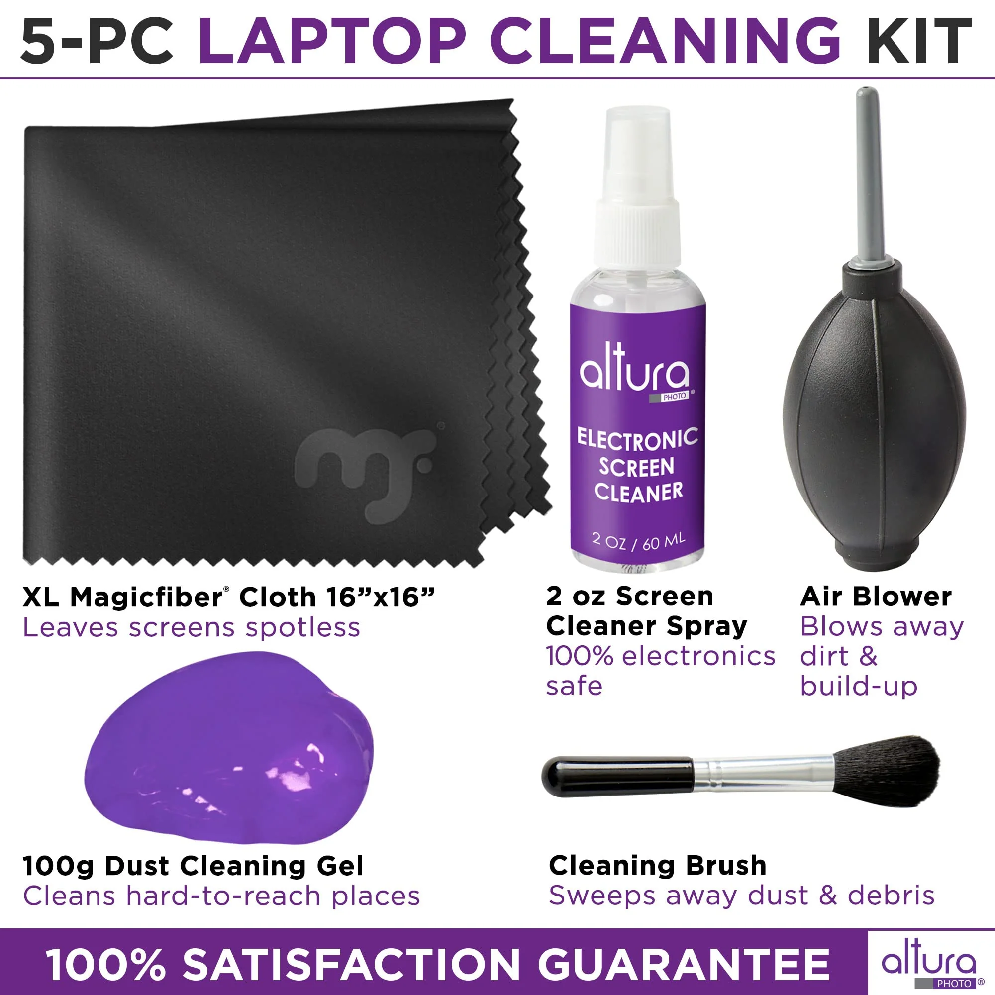 Altura Photo Laptop Cleaning Kit 5 pc - Keyboard Cleaning Kit - Includes Laptop Screen Cleaner, Air Blower, Brush, Keyboard Gel, & Microfiber Cloth - PS4 Cleaner - Keyboard & Computer Cleaner - Image 2