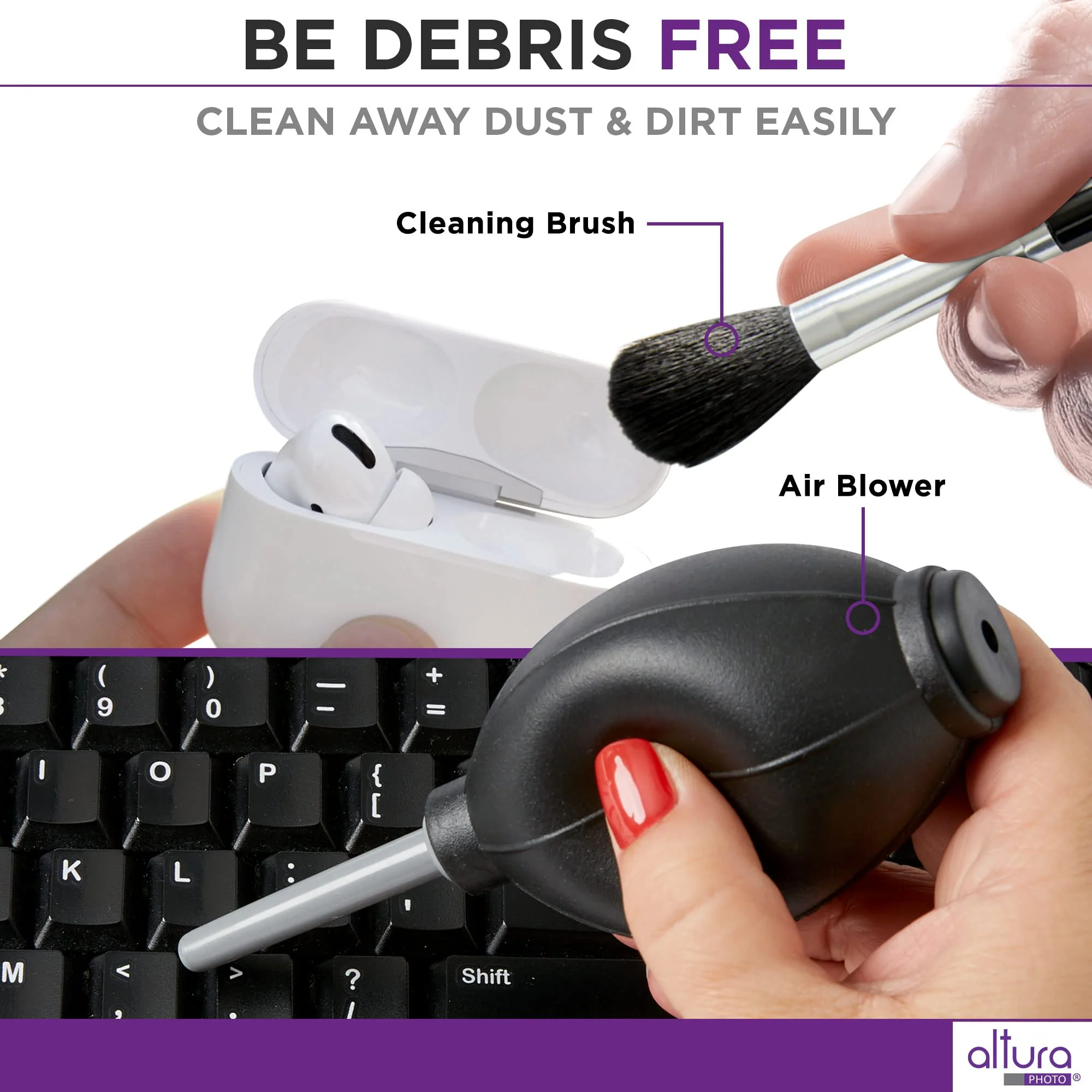 Altura Photo Laptop Cleaning Kit 5 pc - Keyboard Cleaning Kit - Includes Laptop Screen Cleaner, Air Blower, Brush, Keyboard Gel, & Microfiber Cloth - PS4 Cleaner - Keyboard & Computer Cleaner - Image 5