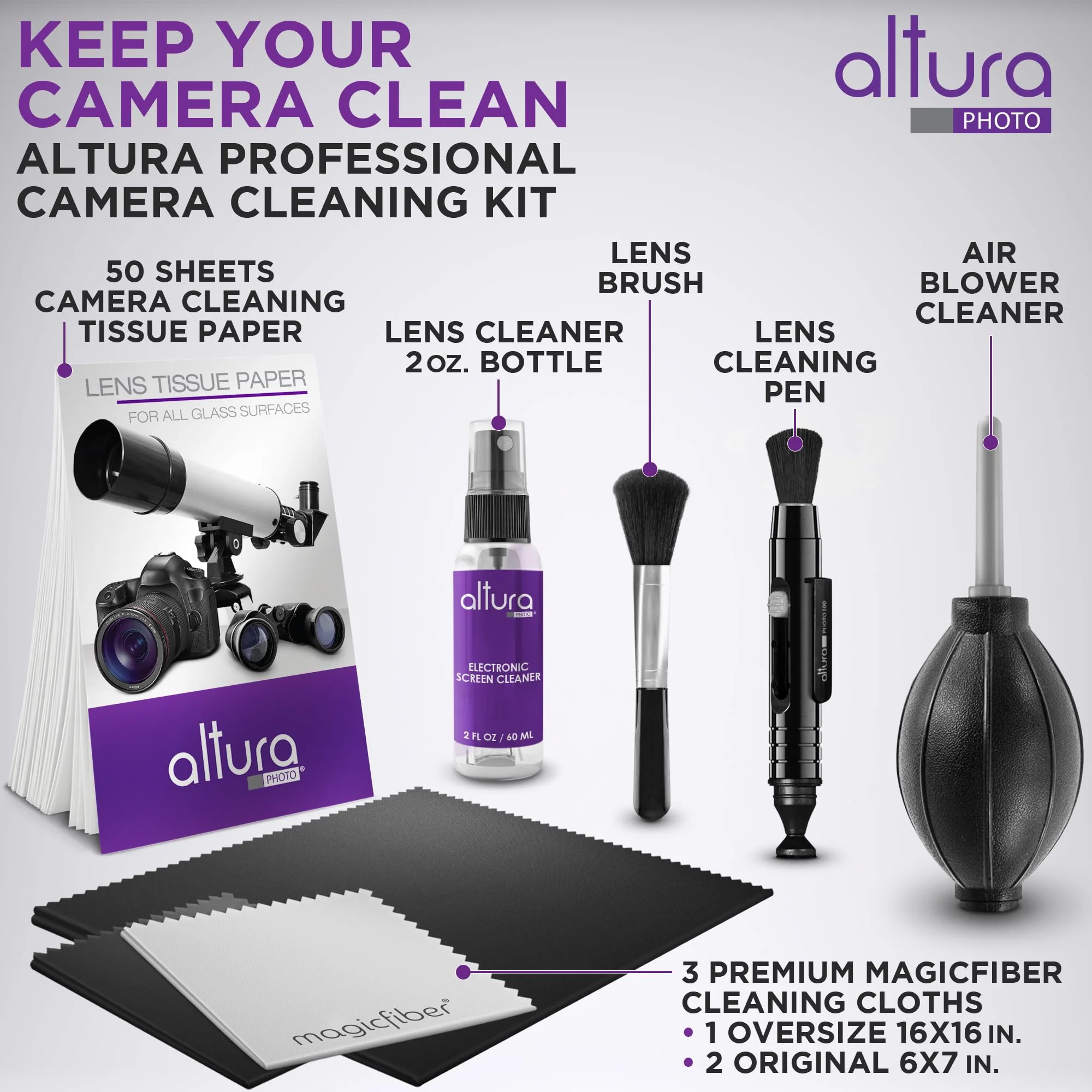 Altura Photo Professional Cleaning Kit for DSLR Cameras and Sensitive Electronics Bundle with 2oz Altura Photo Spray Lens and LCD Cleaner - Camera Accessories & Photography Accessories w/ 2 oz. Altura Photo Cleaning Solution - Image 2