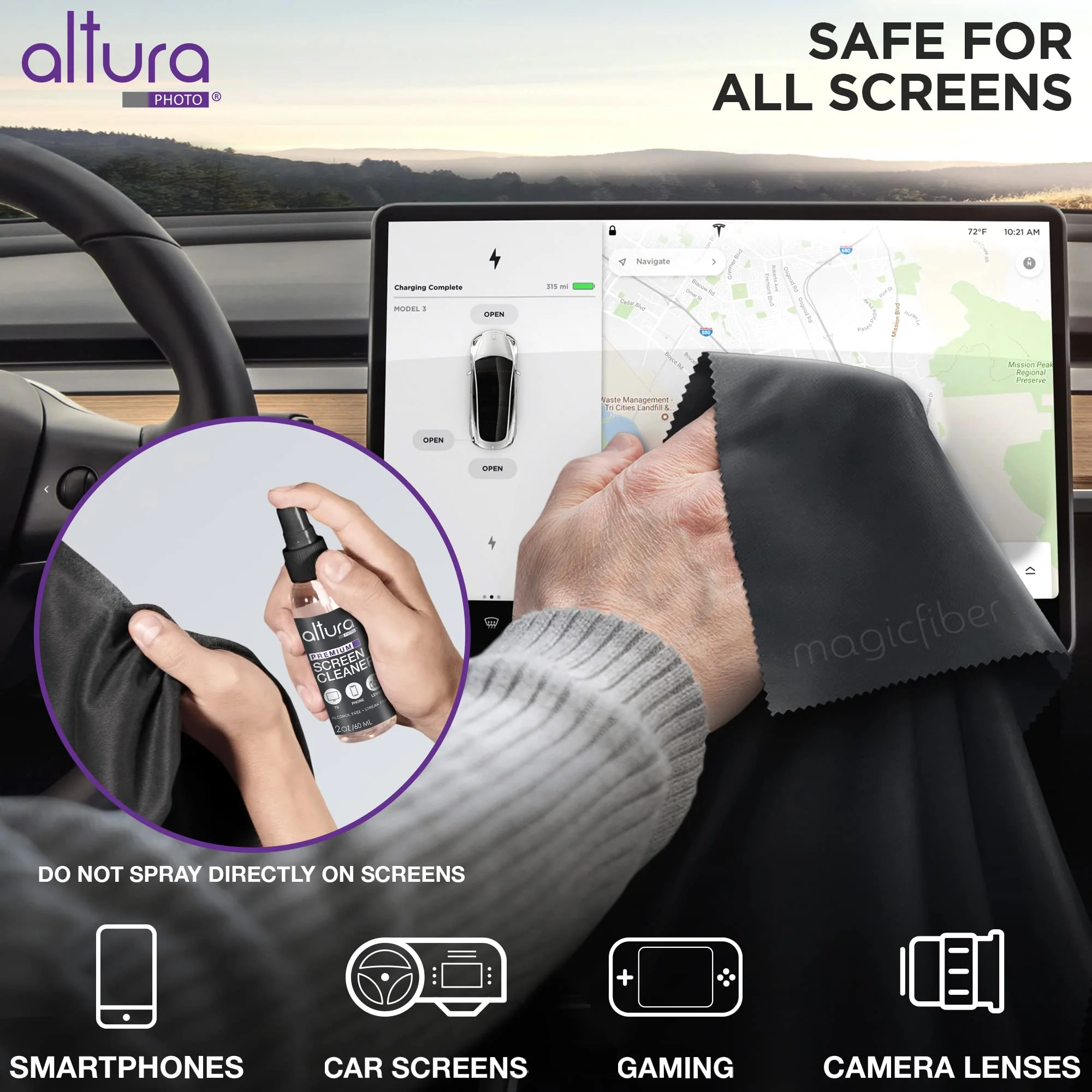 Altura Photo Screen Cleaner Spray Kit - TV, Laptop & Computer Screen Cleaner - Great for Smart TVs, Monitors, & Cars - Electronic & iPhone Cleaner - Eyeglass & Glasses Cleaner 2oz - Image 3