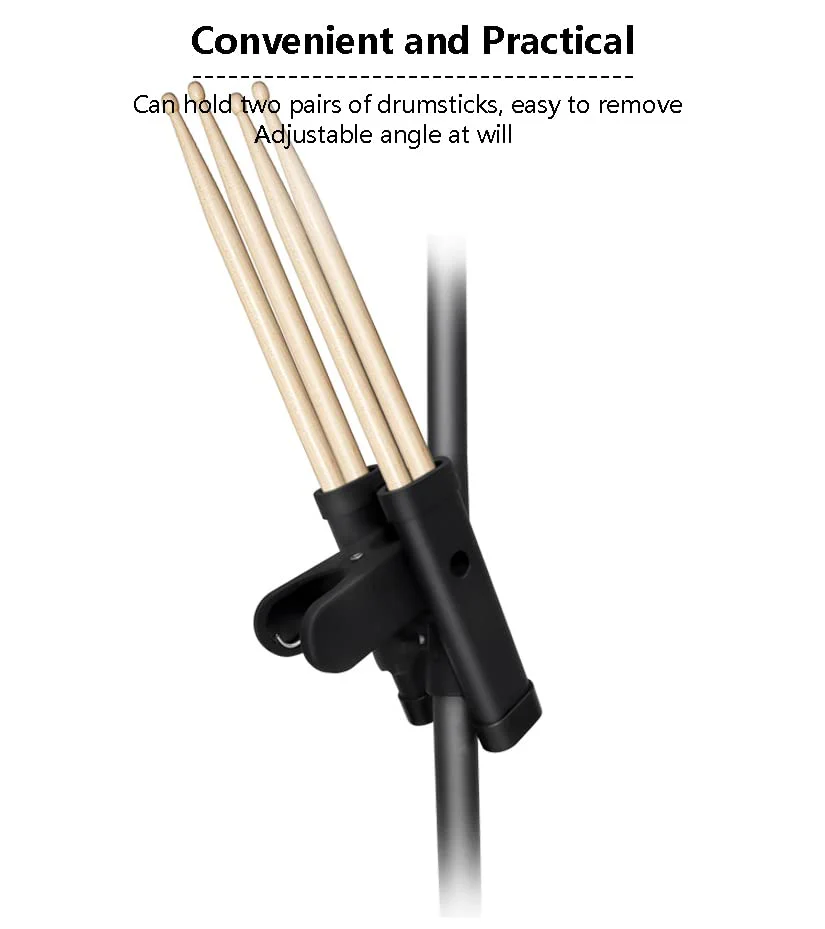 Aluminum Alloy Drumstick Holder Clip on Drum Stick Holder Quick Release Adjustable Angle Holds up to 2 Pairs of Drumsticks - Image 2