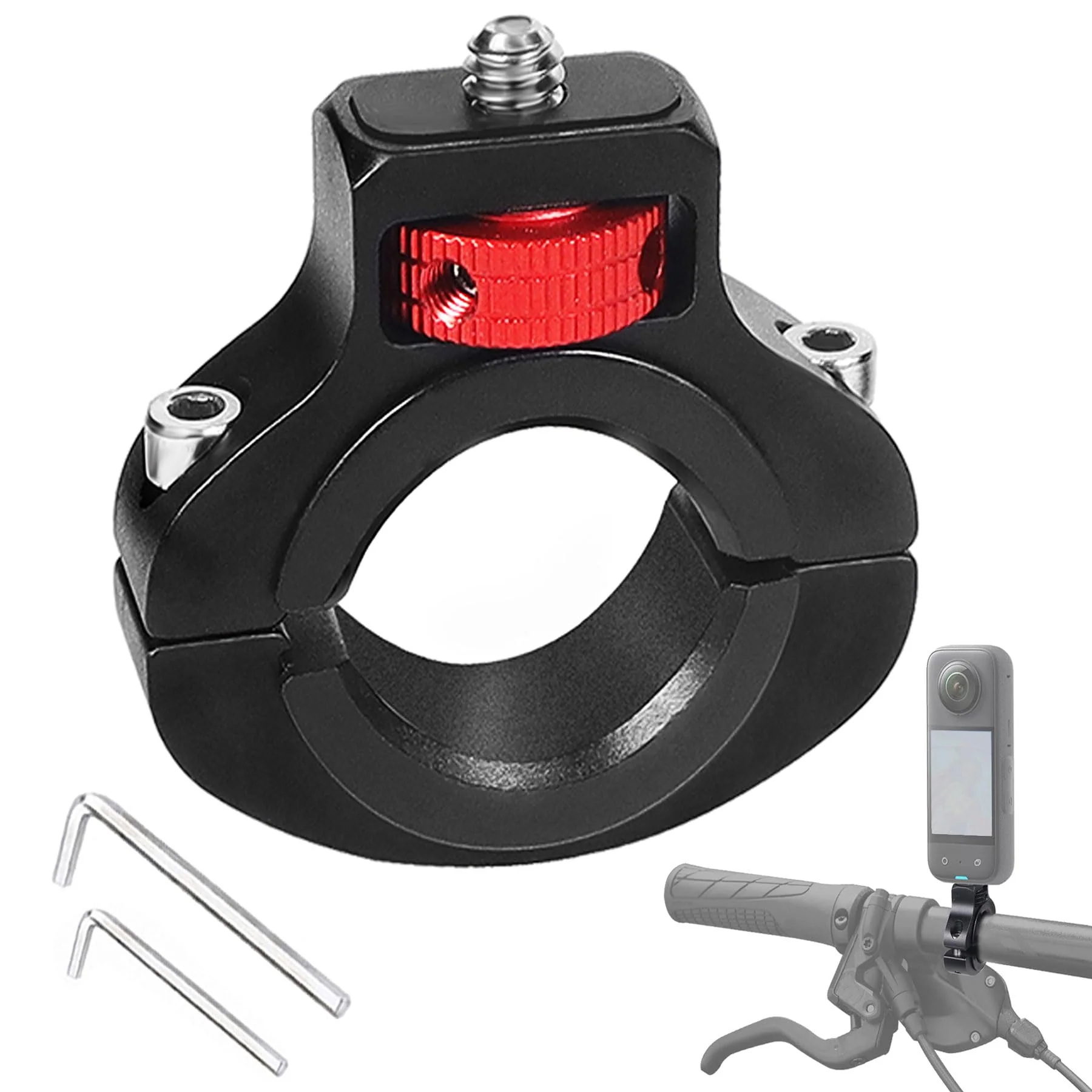 Aluminum Bike/Motorcycle Handlebar Mount for GoPro, Insta360, DJI Osmo and Fill Light, 360 Degrees Rotary Motorcycle Camera Mount Side Reinforcement Anti-Reverse