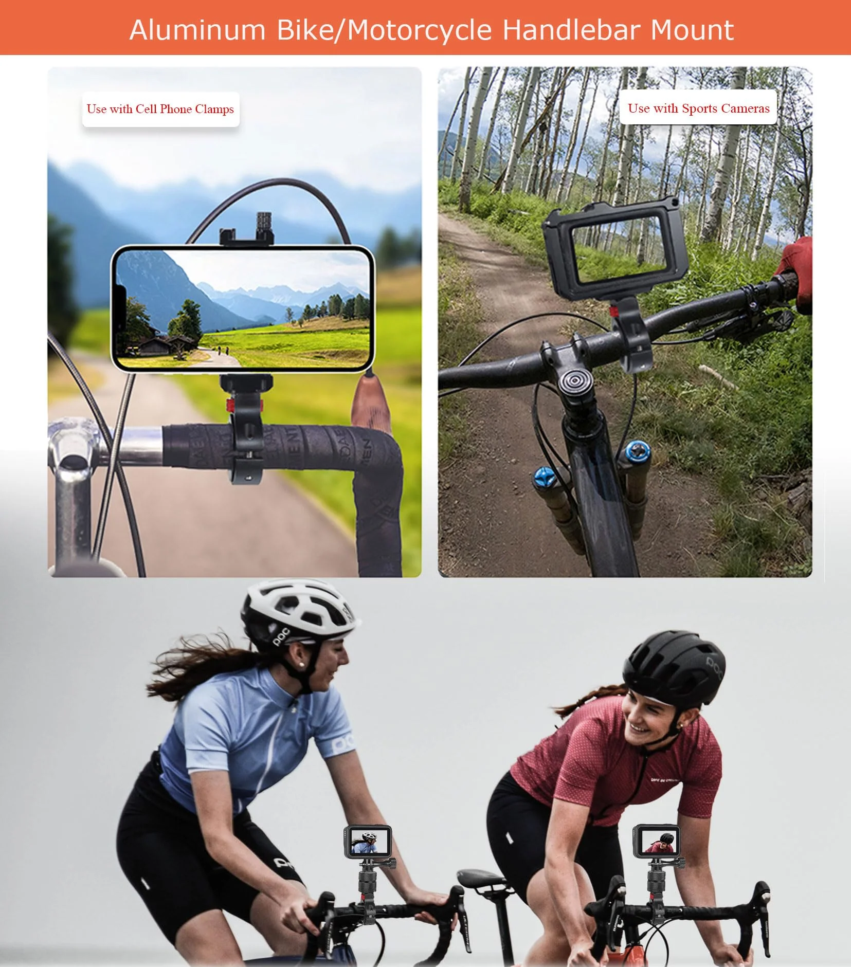 Aluminum Bike/Motorcycle Handlebar Mount for GoPro, Insta360, DJI Osmo and Fill Light, 360 Degrees Rotary Motorcycle Camera Mount Side Reinforcement Anti-Reverse - Image 7