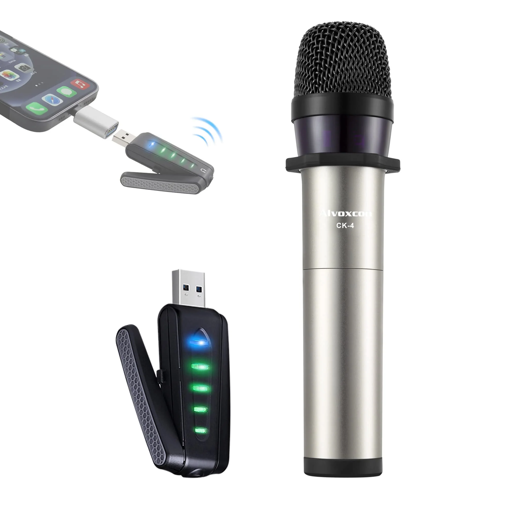 Alvoxcon USB Wireless Microphone, UHF Condenser mic for Android, PC Computer, Laptop, PA, Podcasting, Vlogging, YouTube, Vocal Recording, Gaming, Singing Practice (System with USB Receiver) Small Handheld Mic