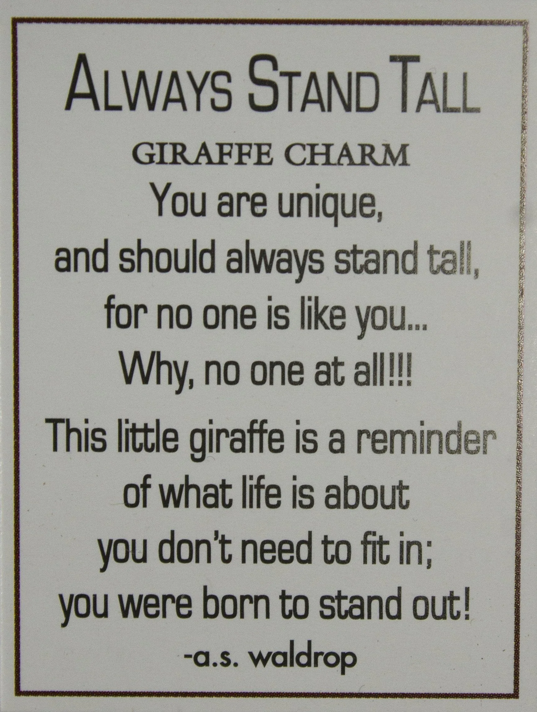 Always Stand Tall Giraffe Charm with Story Card New - Image 3
