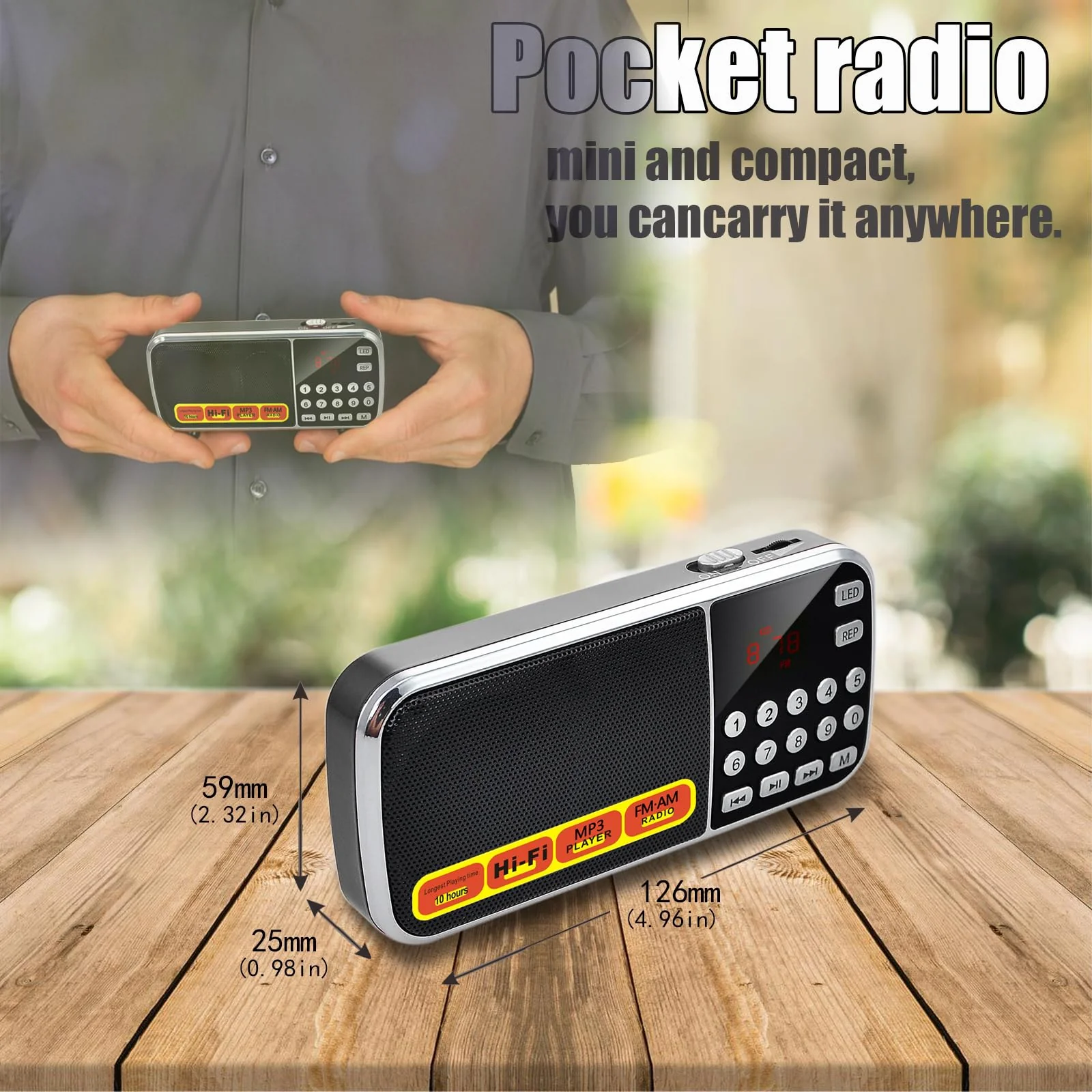 AM FM Radio portable Rechargeable Battery Operated Small Radio Micro SD Card/USB Flash Drive MP3 Player Pocket Radios with Excellent Reception and Sound for Home and Outdoor Use black - Image 4