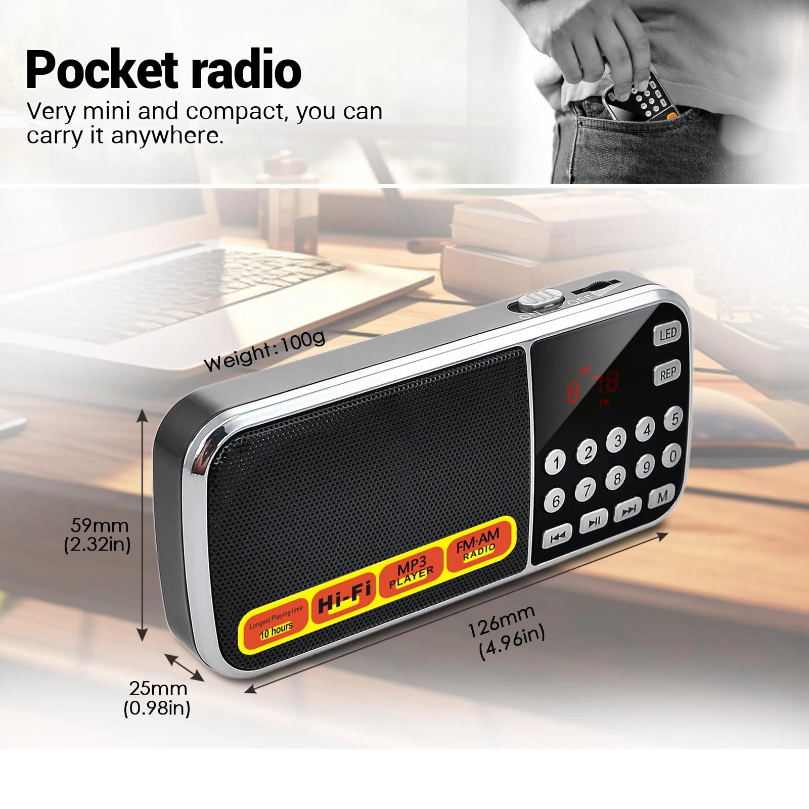 AM FM Radio portable Rechargeable Battery Operated Small Radio Micro SD Card/USB Flash Drive MP3 Player Pocket Radios with Excellent Reception and Sound for Home and Outdoor Use black - Image 9