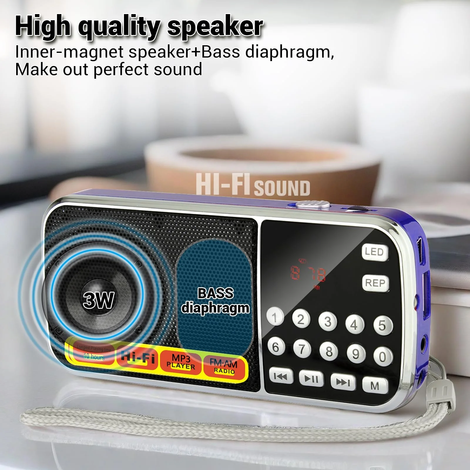 AM FM Radio portable Rechargeable Battery Operated Small Radio Micro SD Card/USB Flash Drive MP3 Player Pocket Radios with Excellent Reception and Sound for Home and Outdoor Use blue - Image 5
