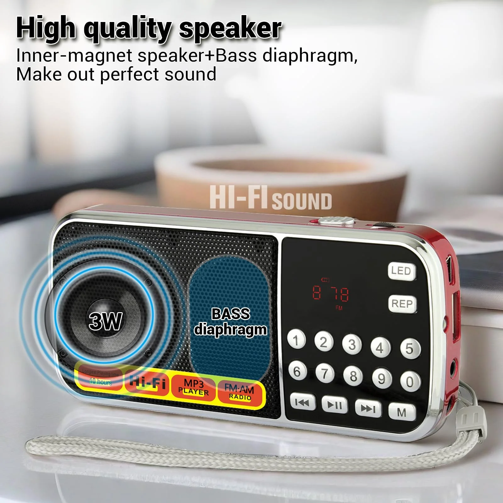 AM FM Radio portable Rechargeable Battery Operated Small Radio Micro SD Card/USB Flash Drive MP3 Player Pocket Radios with Excellent Reception and Sound for Home and Outdoor Use red - Image 5