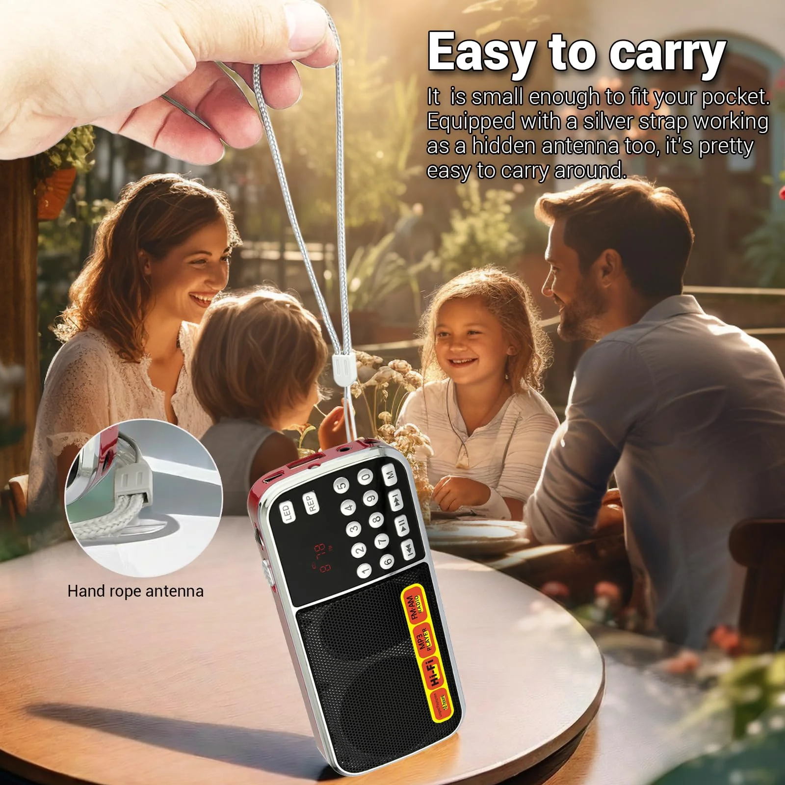 AM FM Radio portable Rechargeable Battery Operated Small Radio Micro SD Card/USB Flash Drive MP3 Player Pocket Radios with Excellent Reception and Sound for Home and Outdoor Use red - Image 7