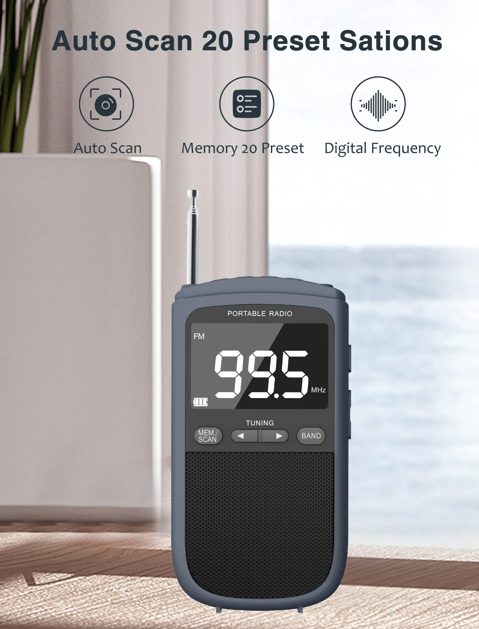 AM FM Walkman Radio:900mAh Rechargeable Portable Transistor Pocket Radio with Best Reception Digital Tuning, LCD Screen,Stereo Earphone Jack, Sleep Timer and Alarm Clock for Jogging,Walking Grey - Image 4