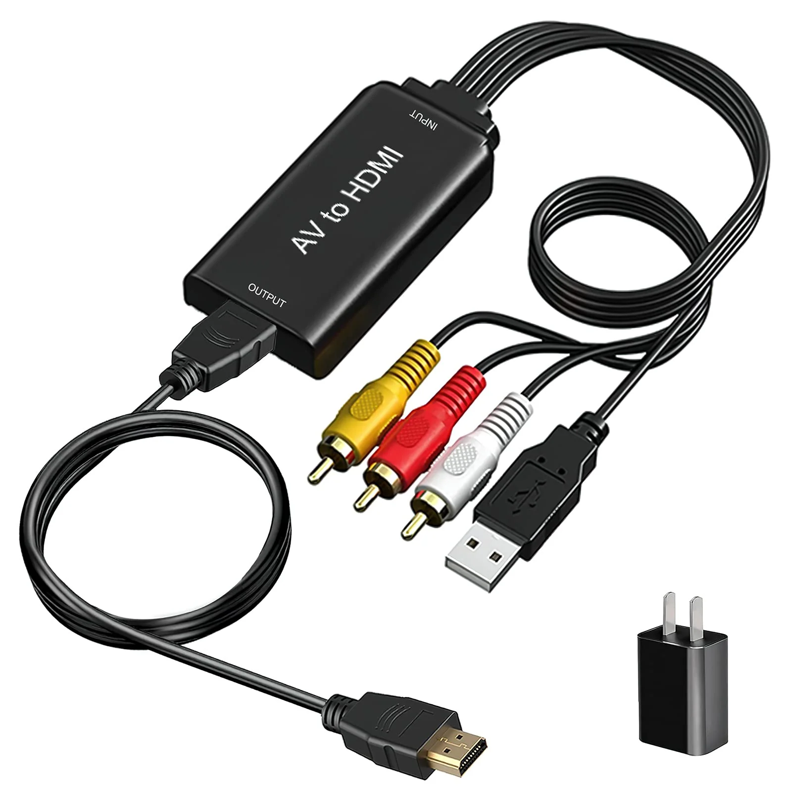 AMANKA RCA to HDMI, 1080P RCA Composite CVBS AV to HDMI Video Audio Converter Adapter with USB Charge Cable Compatible with PC Laptop Xbox PS4 PS3 TV STB VHS VCR Camera DVD HDMI Converter AV1