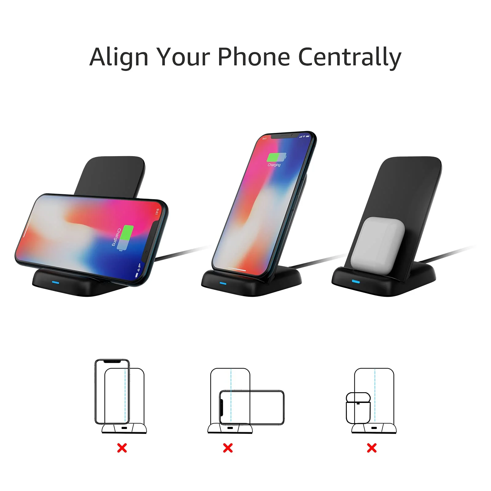 Amazon Basics 10W Qi Certified Wireless Charging Stand (iPhone 15/14/13/12/11/X, Samsung), with USB Cable (No AC Adapter), Black - Image 4